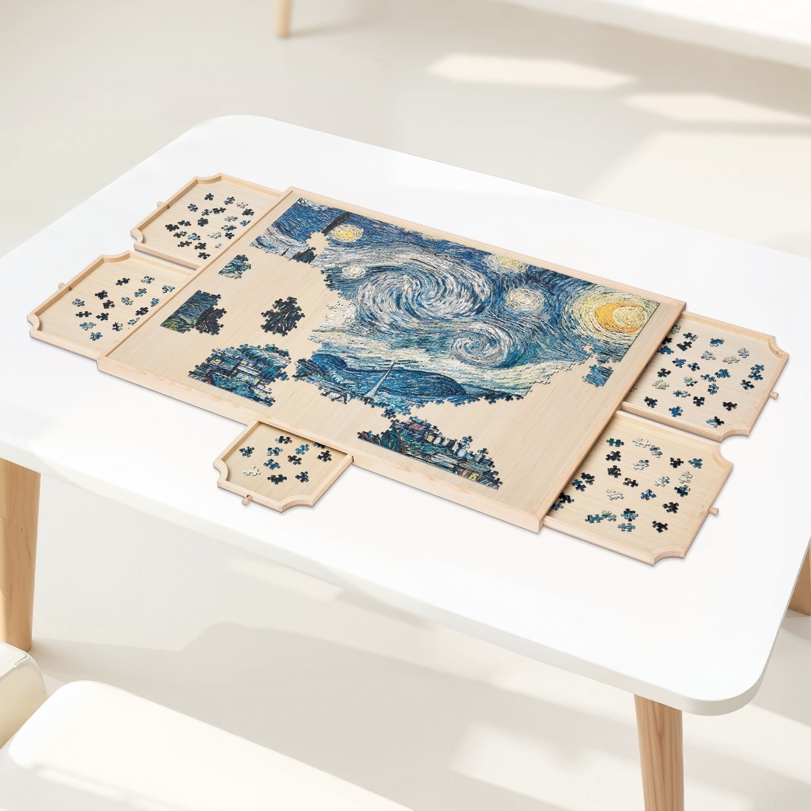 Rotating Puzzle Board with 5 Drawers, 1500 Piece Capacity, 34x25" Portable Table, Jigsaw Organizer, Ideal Gift for Puzzle Lovers