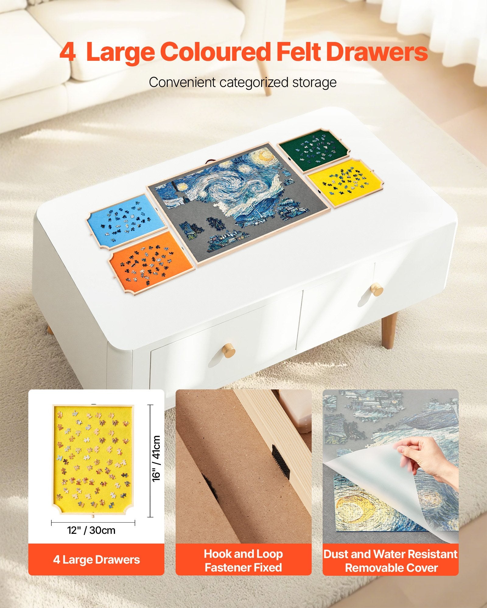 1500-Piece Jigsaw Puzzle Board with 360° Rotation, 4 Felt Drawers, Adjustable Angles, Portable Wooden Table, Perfect Gift for Puzzle Enthusiasts