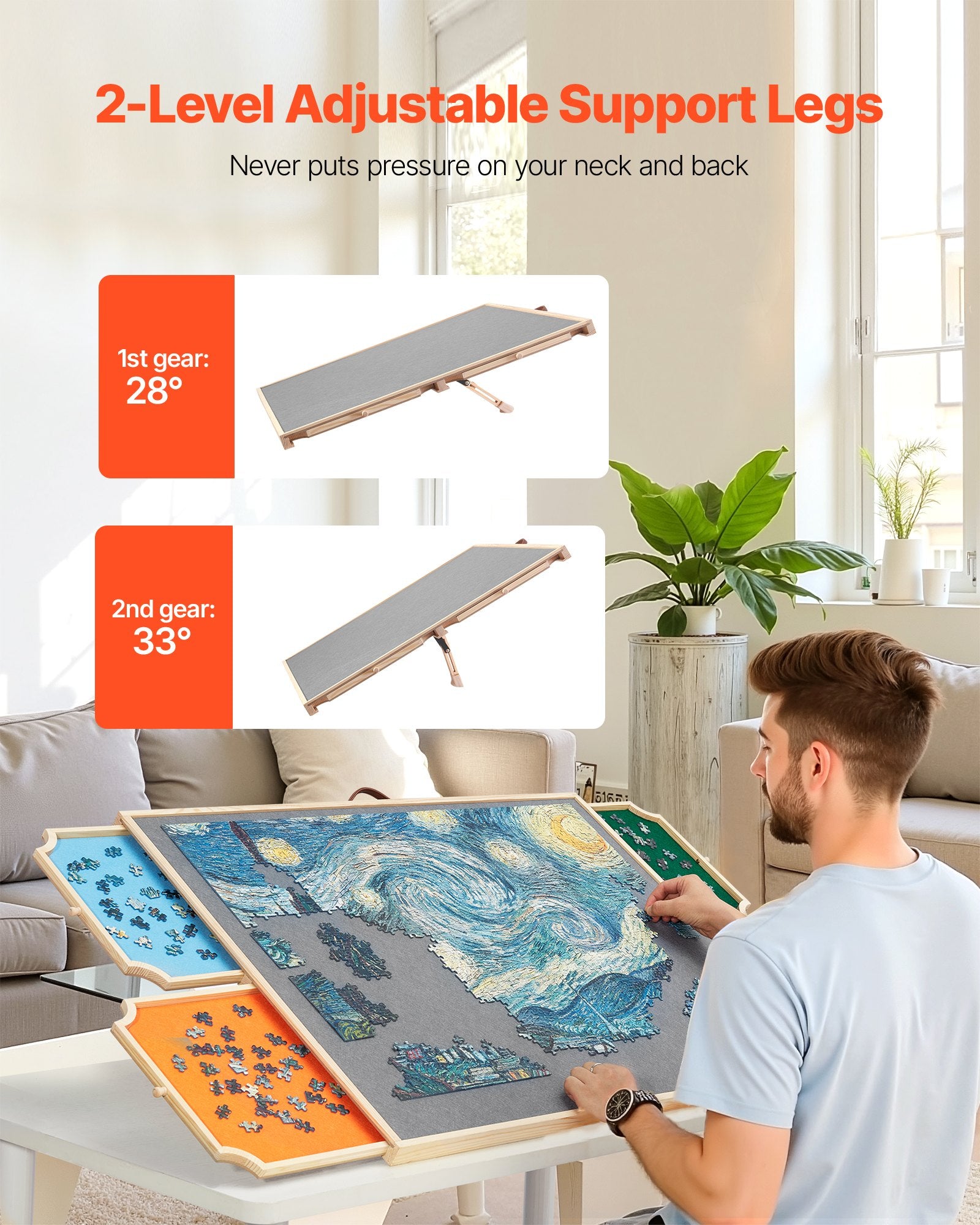 1500-Piece Jigsaw Puzzle Board with 360° Rotation, 4 Felt Drawers, Adjustable Angles, Portable Wooden Table, Perfect Gift for Puzzle Enthusiasts
