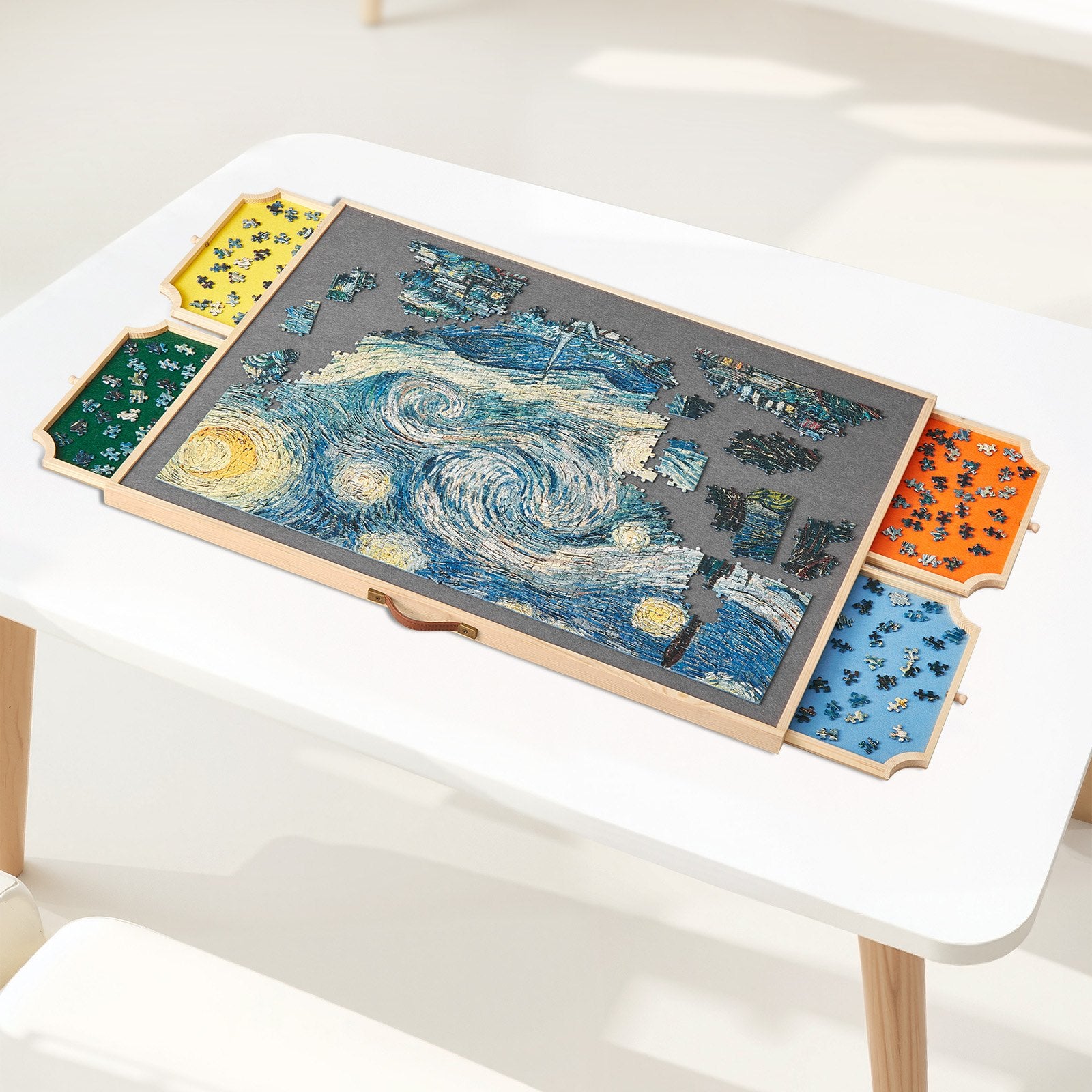 1500-Piece Jigsaw Puzzle Board with 360° Rotation, 4 Felt Drawers, Adjustable Angles, Portable Wooden Table, Perfect Gift for Puzzle Enthusiasts