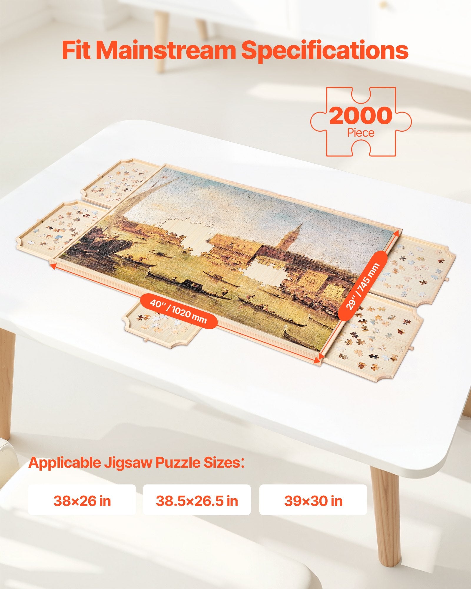 Portable 2000-Piece Jigsaw Puzzle Board with 5 Drawers and Rotating Cover - Ideal Organizer and Gift for Adults, 40x29 in