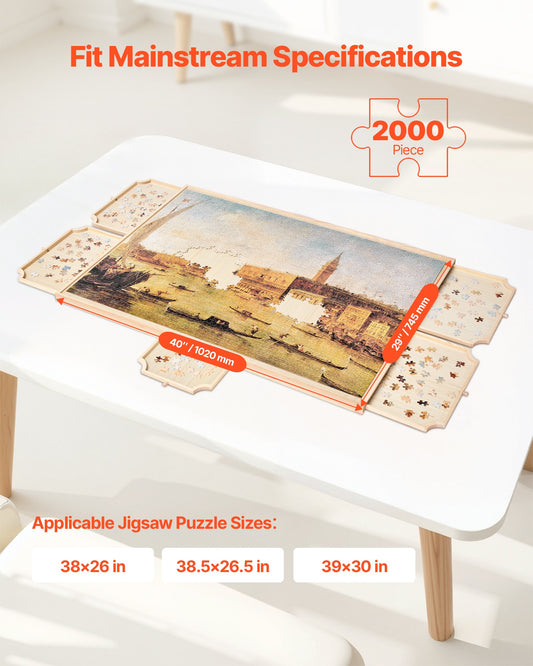 Portable 2000-Piece Jigsaw Puzzle Board with 5 Drawers and Rotating Cover - Ideal Organizer and Gift for Adults, 40x29 in