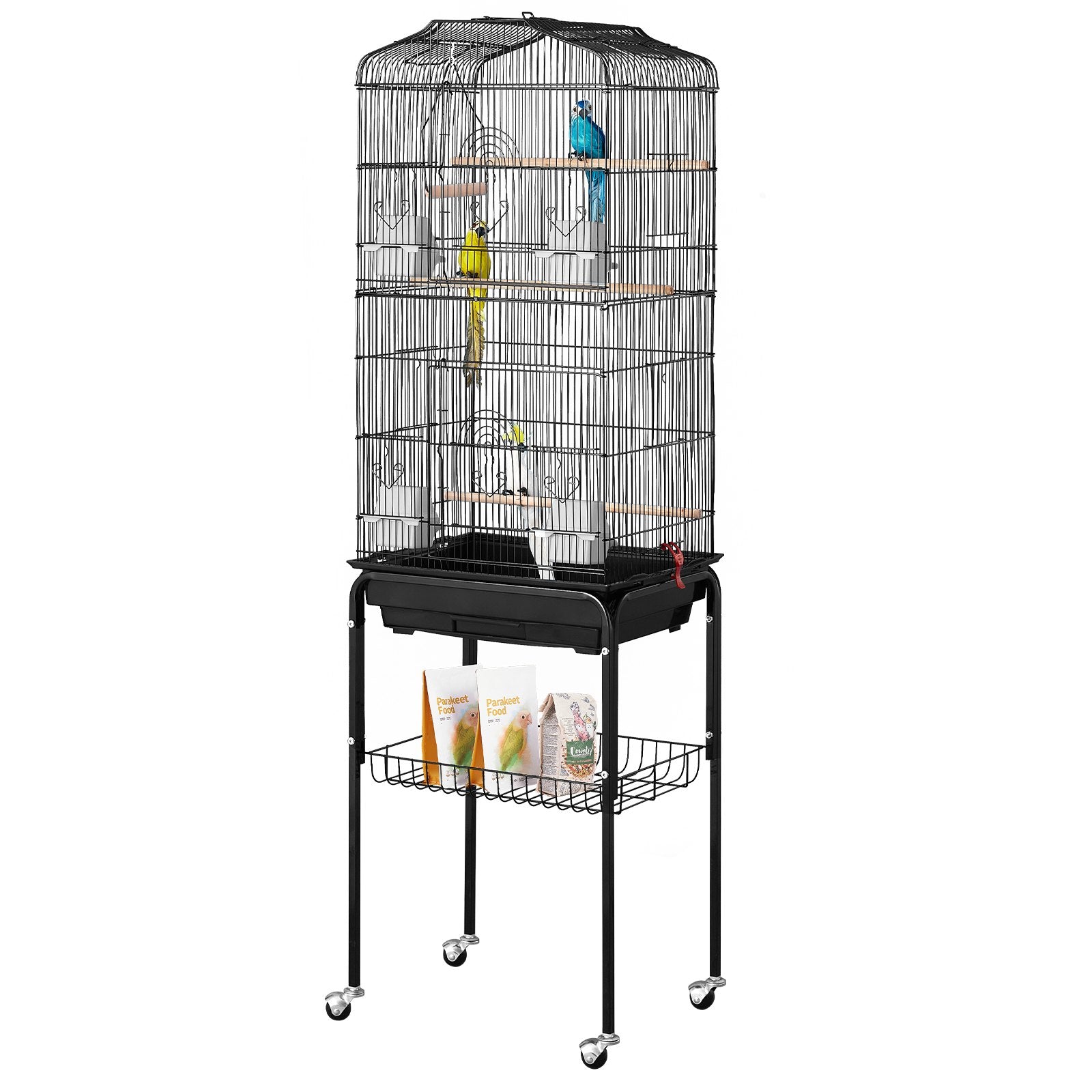 Spacious 62-Inch Open Top Parakeet Cage with Rolling Stand, Durable Steel Bird Flight Cage for Budgies, Lovebirds, Cockatiels, Easy Clean-Up & Assembly