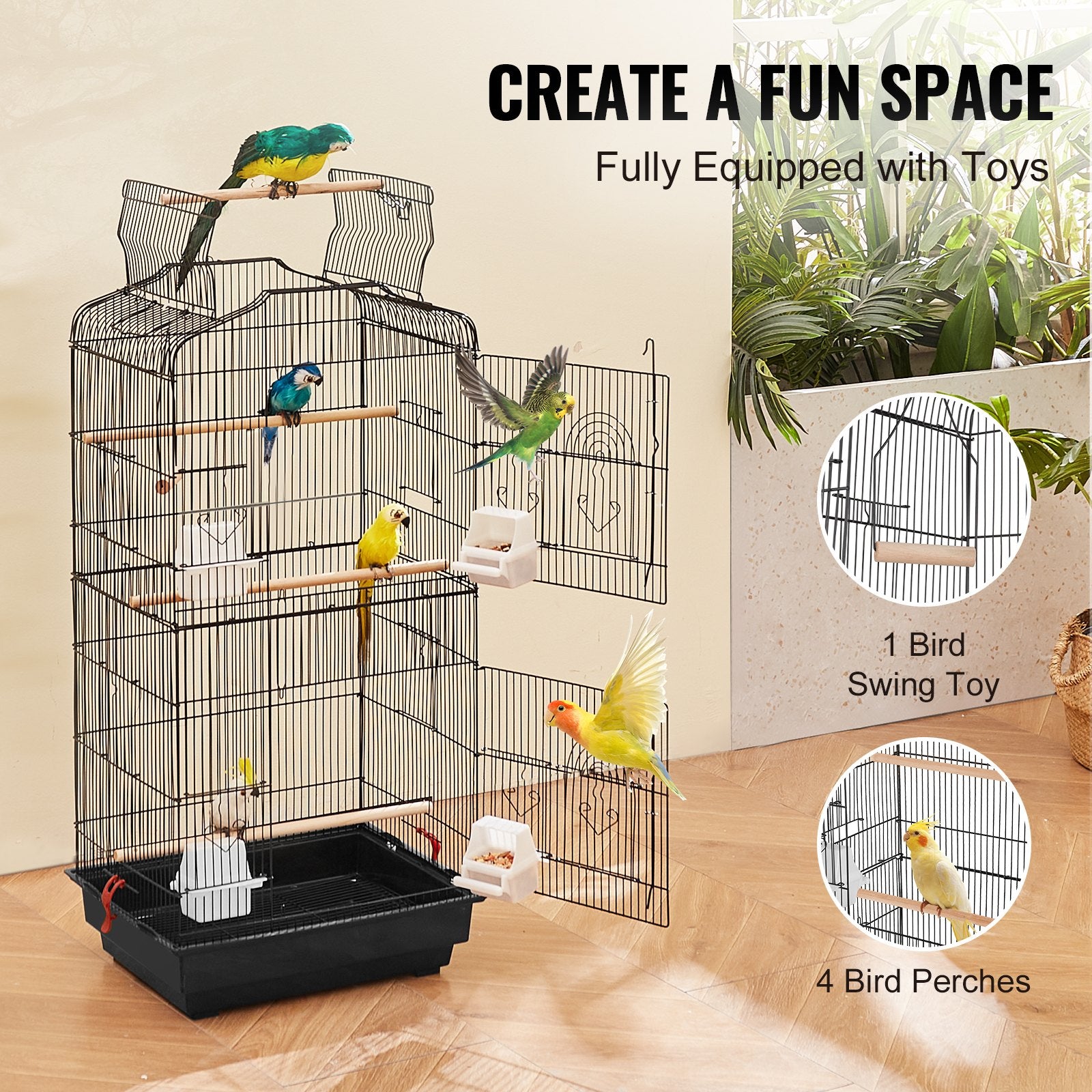 Spacious 41-Inch Open Top Bird Cage for Parrots, Finches, and Lovebirds with Swing, Perch, and Easy-Clean Design for Pet Travel and Comfort