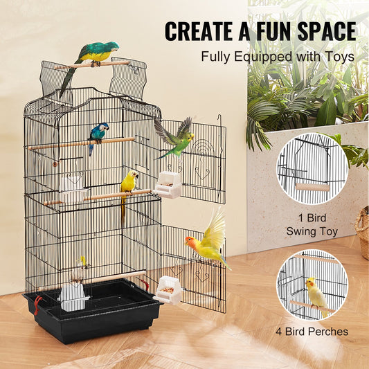 Spacious 41-Inch Open Top Bird Cage for Parrots, Finches, and Lovebirds with Swing, Perch, and Easy-Clean Design for Pet Travel and Comfort