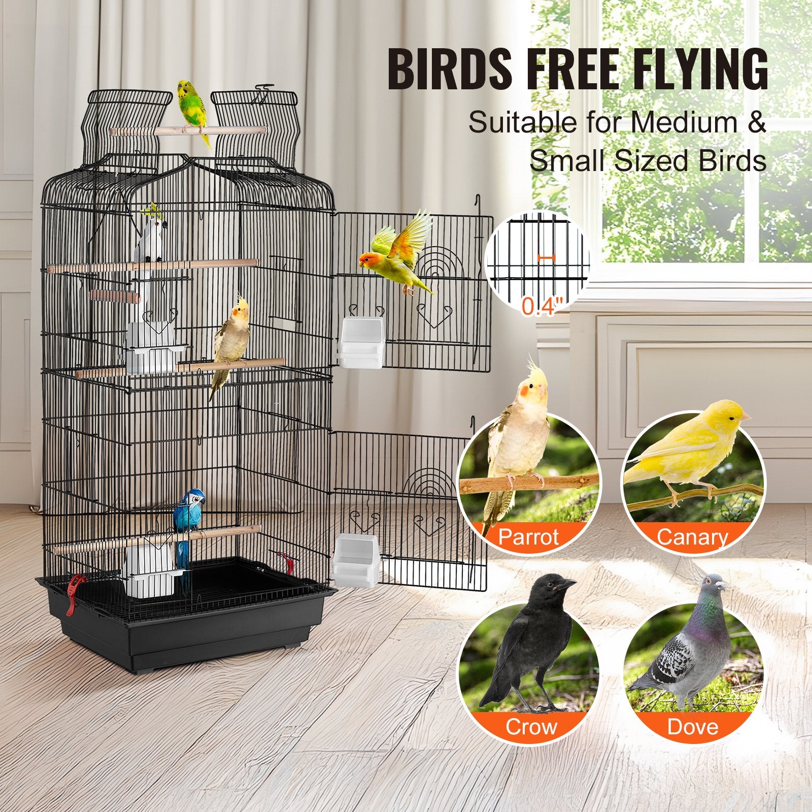 Spacious 41-Inch Open Top Bird Cage for Parrots, Finches, and Lovebirds with Swing, Perch, and Easy-Clean Design for Pet Travel and Comfort