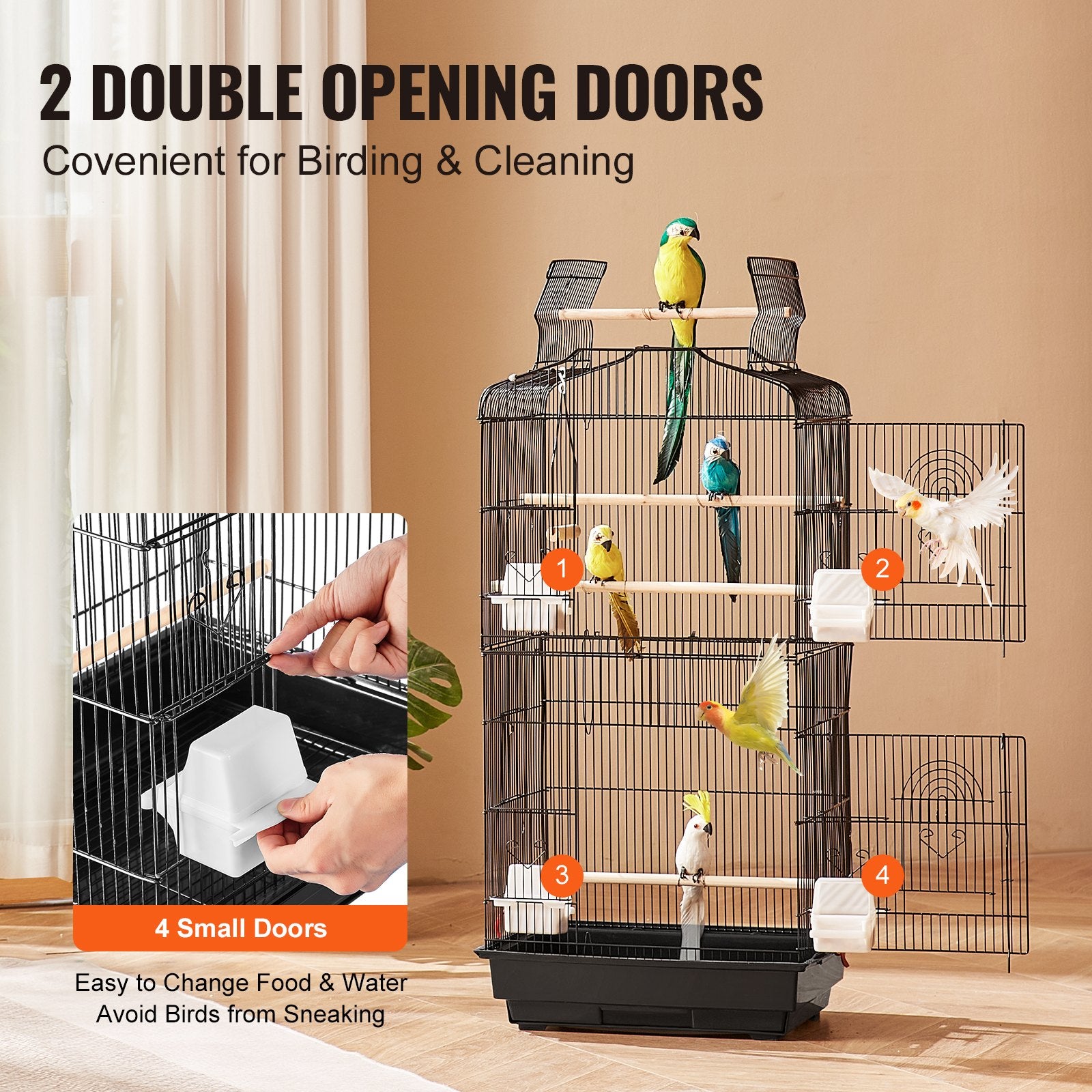 Spacious 41-Inch Open Top Bird Cage for Parrots, Finches, and Lovebirds with Swing, Perch, and Easy-Clean Design for Pet Travel and Comfort