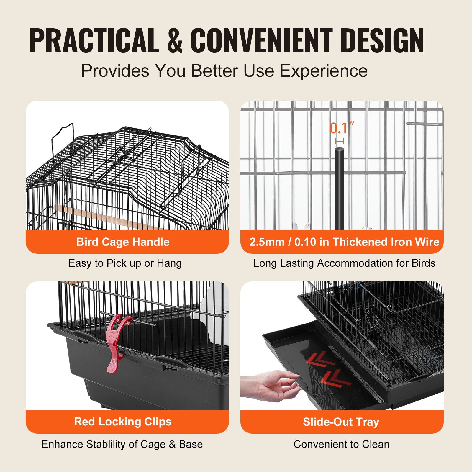 Spacious 41-Inch Open Top Bird Cage for Parrots, Finches, and Lovebirds with Swing, Perch, and Easy-Clean Design for Pet Travel and Comfort