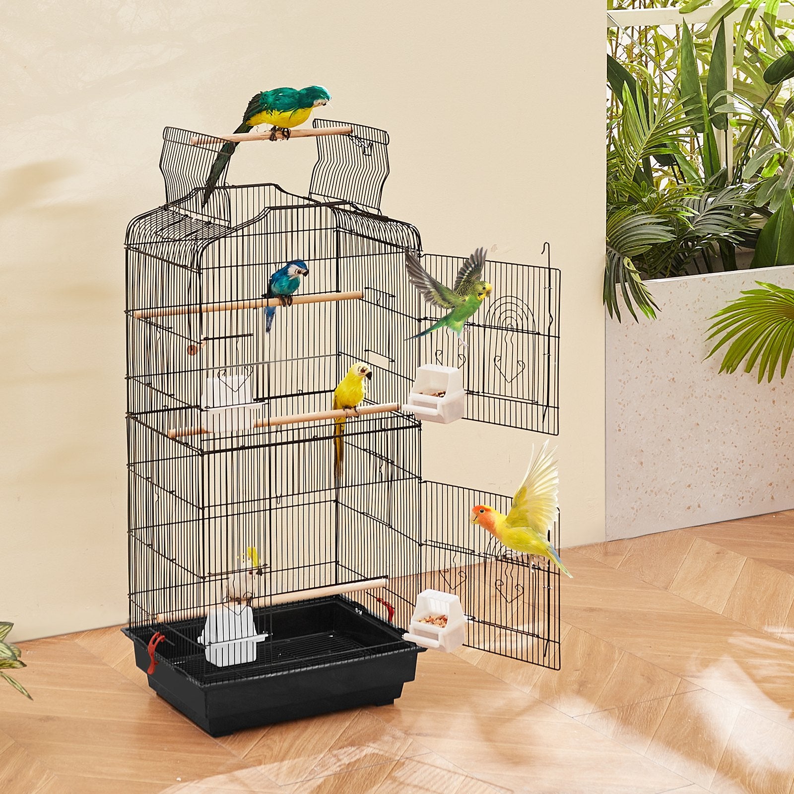 Spacious 41-Inch Open Top Bird Cage for Parrots, Finches, and Lovebirds with Swing, Perch, and Easy-Clean Design for Pet Travel and Comfort