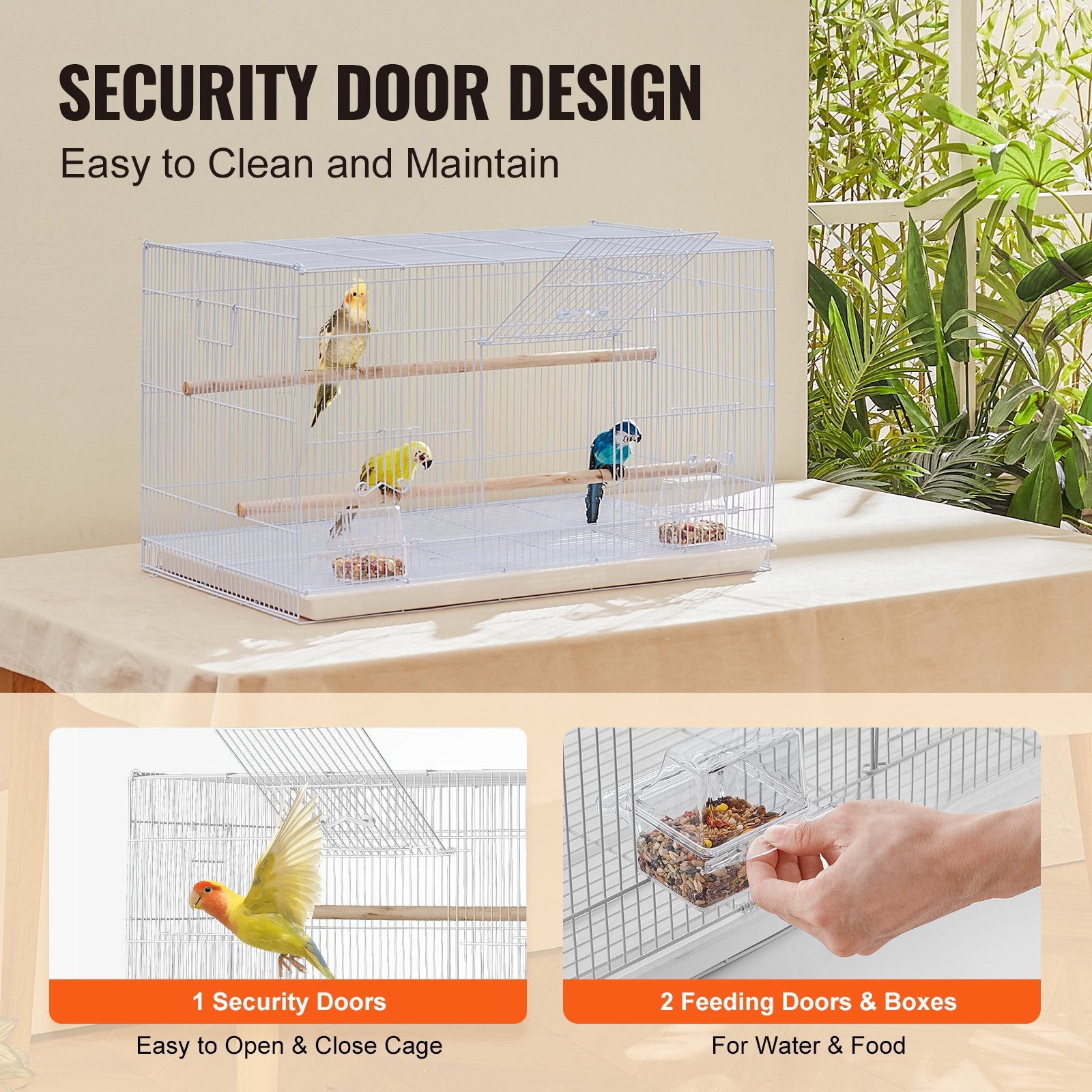 Compact White Bird Cage - 18" Sturdy Metal Flight Cage for Parakeets, Canaries, Cockatiels, Lovebirds with Perches & Feeding Cups, Travel-Ready Design