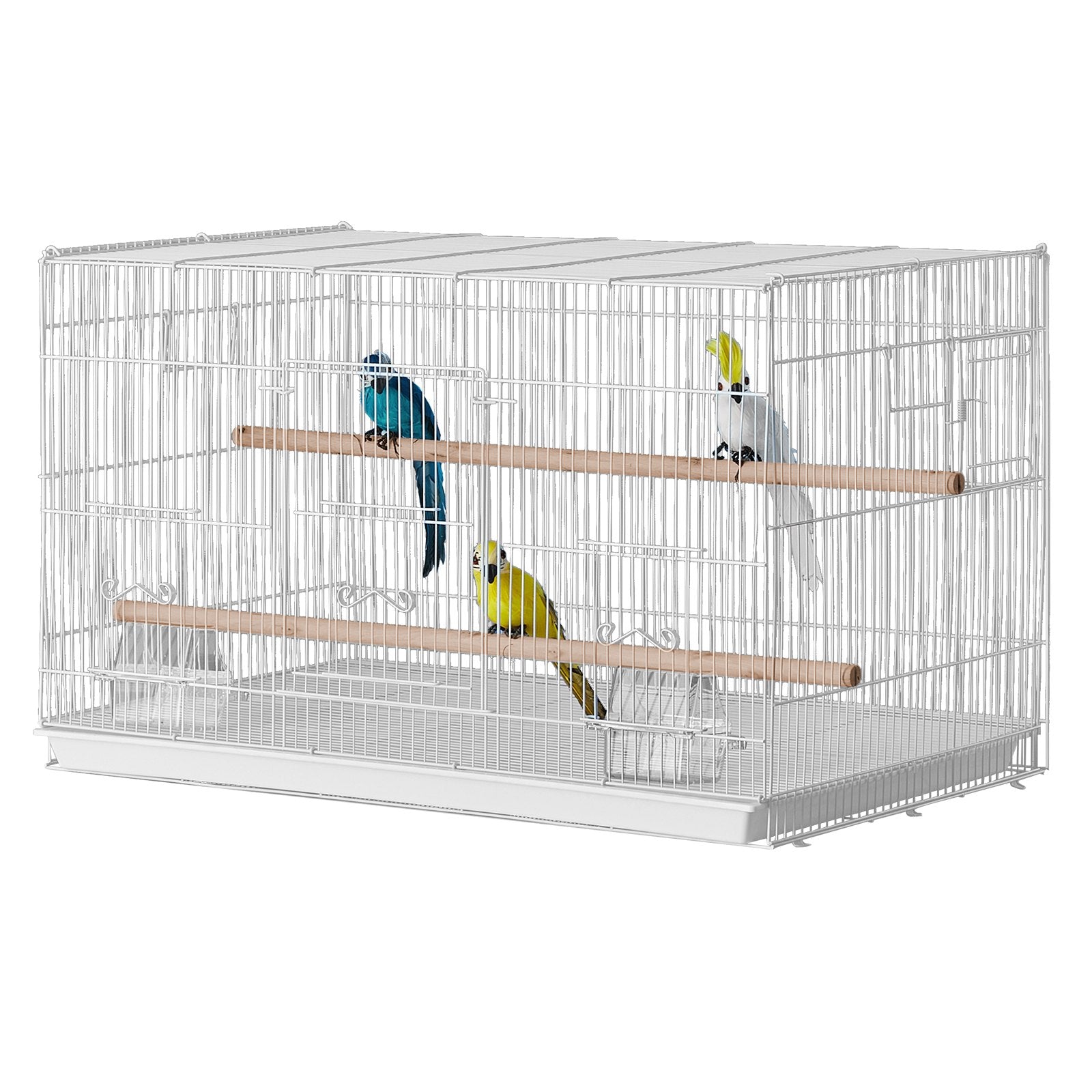 Compact White Bird Cage - 18" Sturdy Metal Flight Cage for Parakeets, Canaries, Cockatiels, Lovebirds with Perches & Feeding Cups, Travel-Ready Design