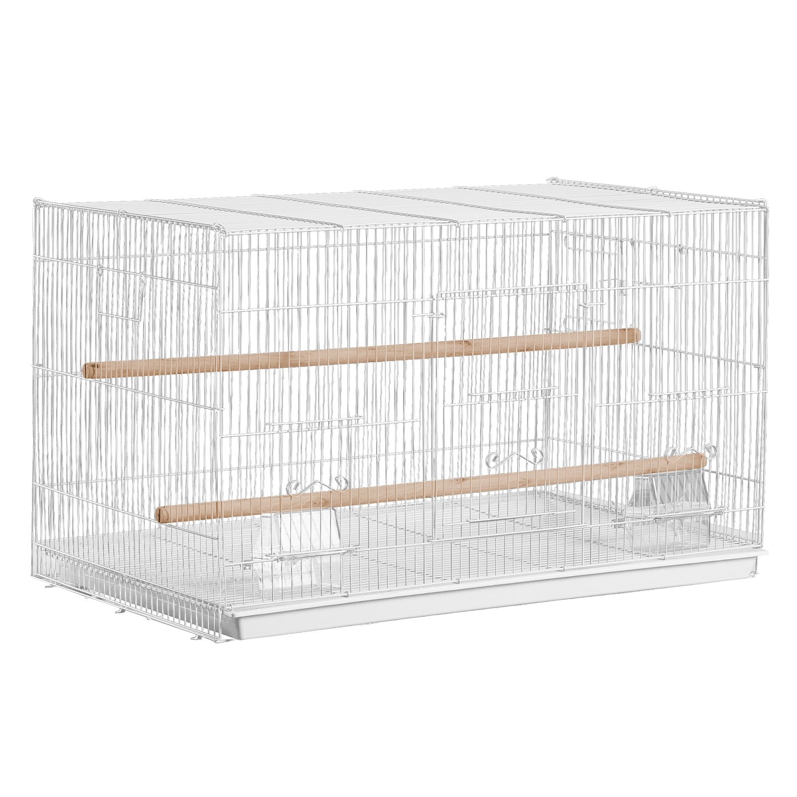 Compact White Bird Cage - 18" Sturdy Metal Flight Cage for Parakeets, Canaries, Cockatiels, Lovebirds with Perches & Feeding Cups, Travel-Ready Design