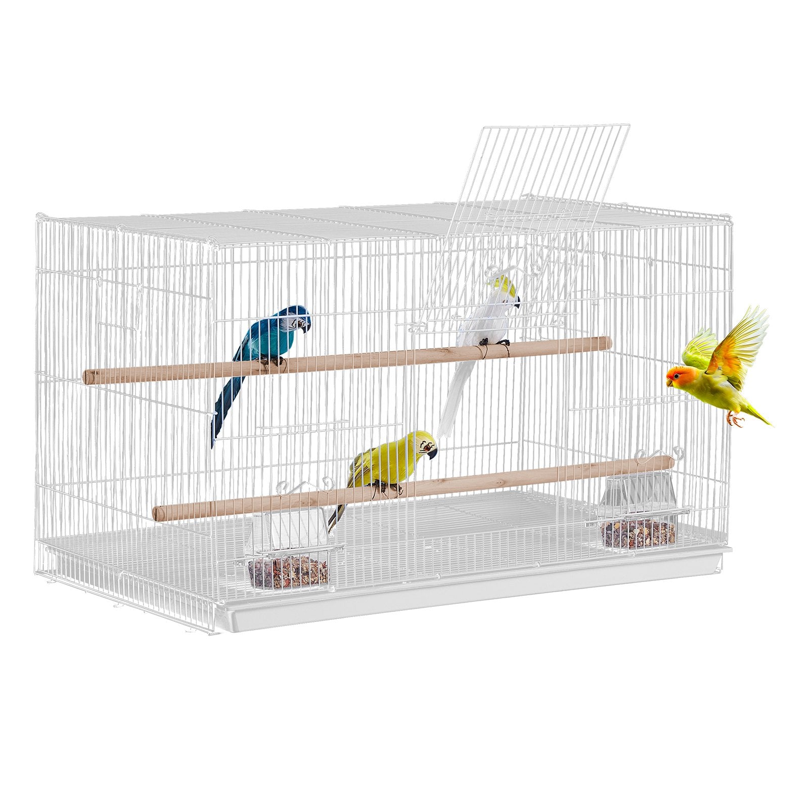 Compact White Bird Cage - 18" Sturdy Metal Flight Cage for Parakeets, Canaries, Cockatiels, Lovebirds with Perches & Feeding Cups, Travel-Ready Design