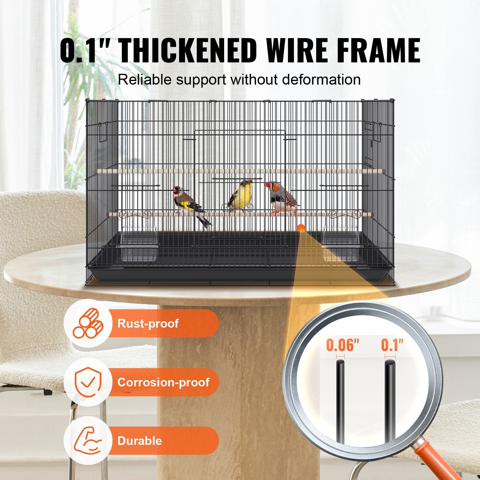 Spacious 30" Metal Bird Cage for Parakeets, Cockatiels, Budgies & More with Rolling Stand, Tray, Safety Doors, Easy Clean, Q195 Steel