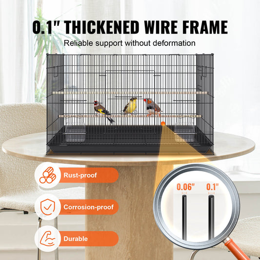 Spacious 30" Metal Bird Cage for Parakeets, Cockatiels, Budgies & More with Rolling Stand, Tray, Safety Doors, Easy Clean, Q195 Steel