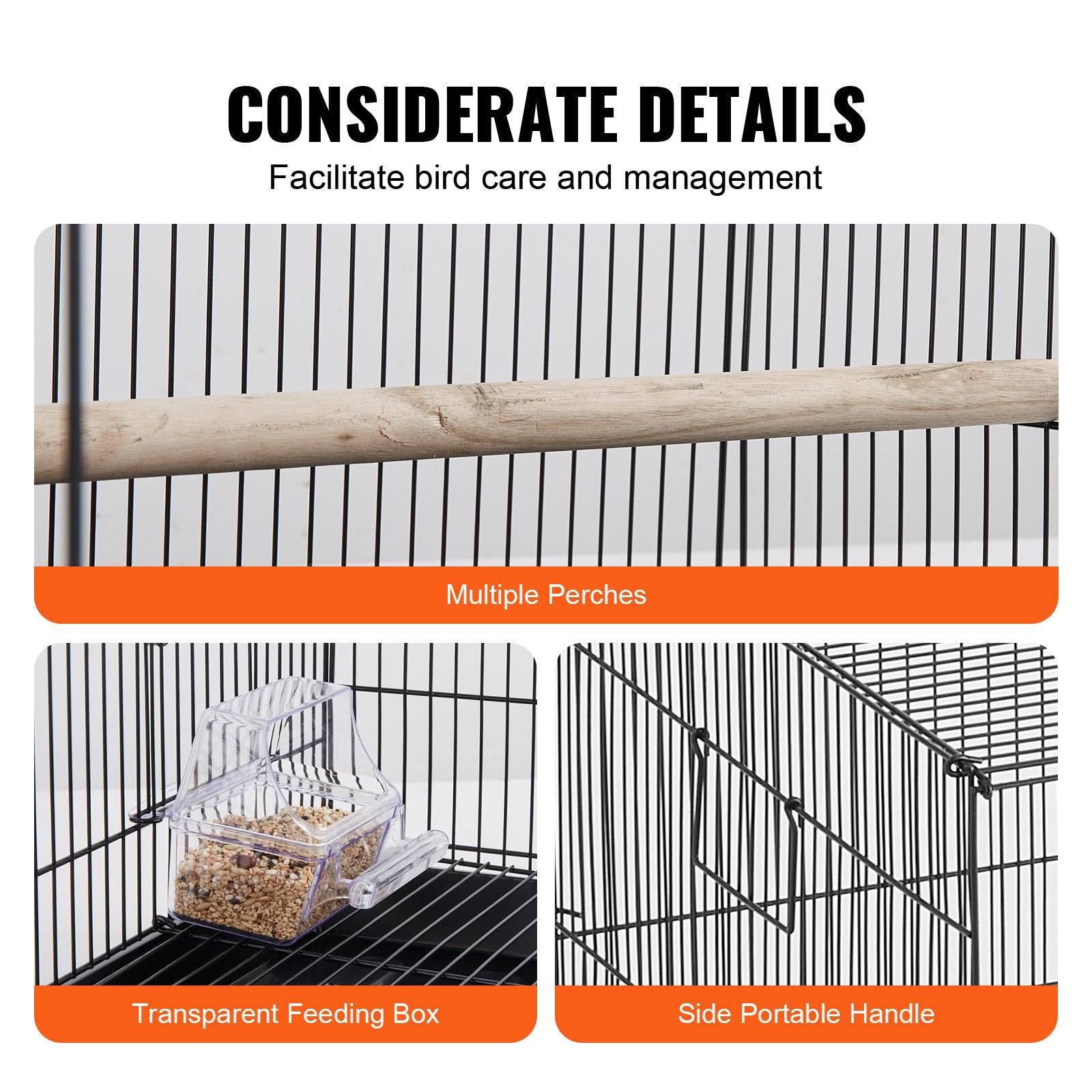 Spacious 30" Metal Bird Cage for Parakeets, Cockatiels, Budgies & More with Rolling Stand, Tray, Safety Doors, Easy Clean, Q195 Steel