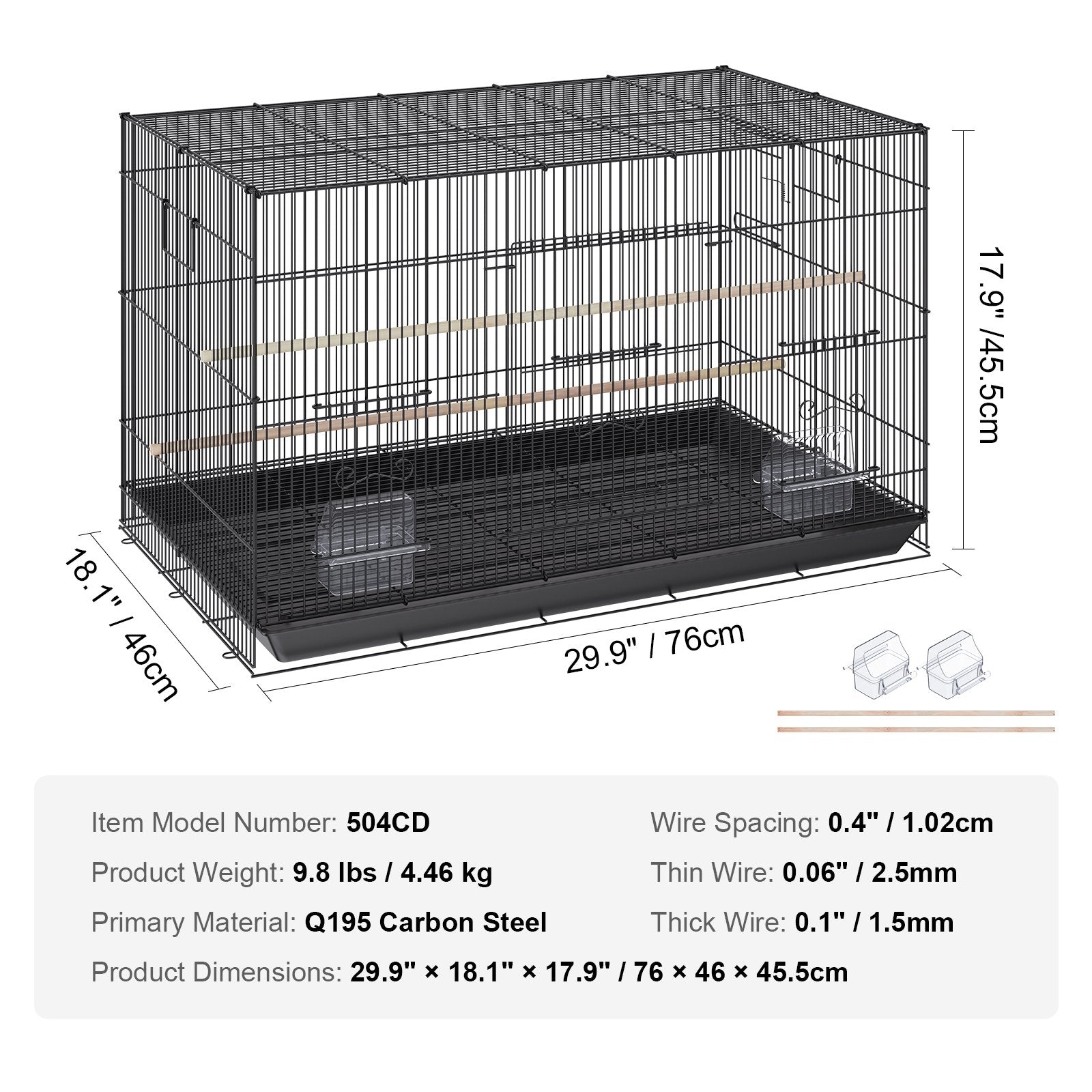 Spacious 30" Metal Bird Cage for Parakeets, Cockatiels, Budgies & More with Rolling Stand, Tray, Safety Doors, Easy Clean, Q195 Steel