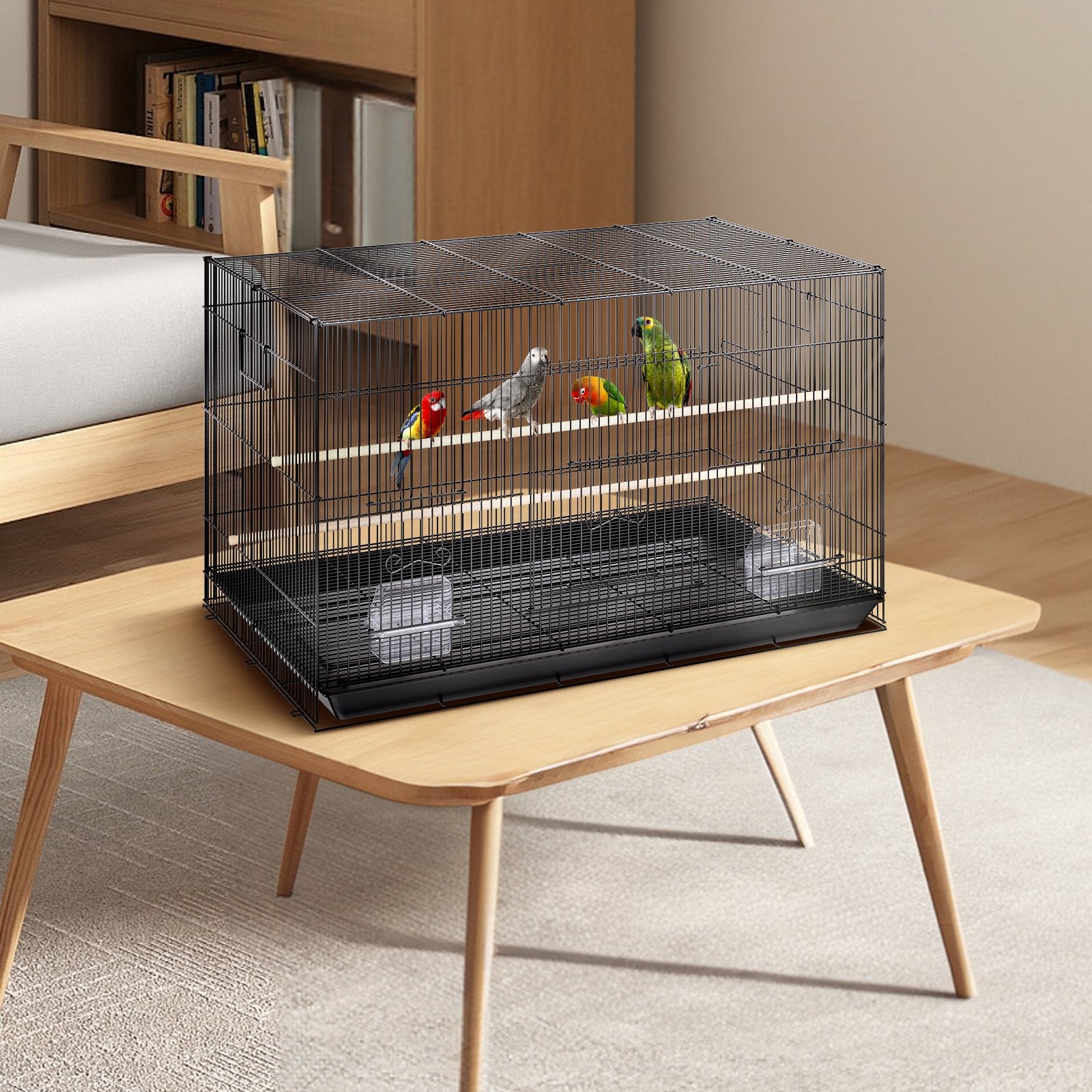 Spacious 30" Metal Bird Cage for Parakeets, Cockatiels, Budgies & More with Rolling Stand, Tray, Safety Doors, Easy Clean, Q195 Steel