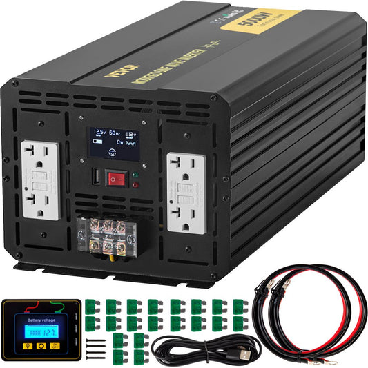 VEVOR Power Inverter, 5000W Modified Sine Wave Inverter, DC 12V to AC 110V Car Converter, with LCD Display, Remote Controller, LED Indicator, GFCI Outlets Inverter for Truck RV Car Boat Travel Camping