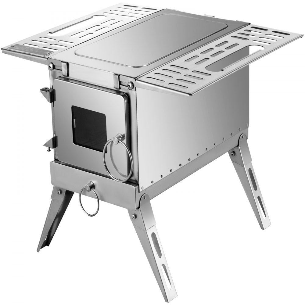 Compact Stainless Steel Wood Stove for Camping and Outdoor Heating with Folding Pipe and 90.6-inch Total Height