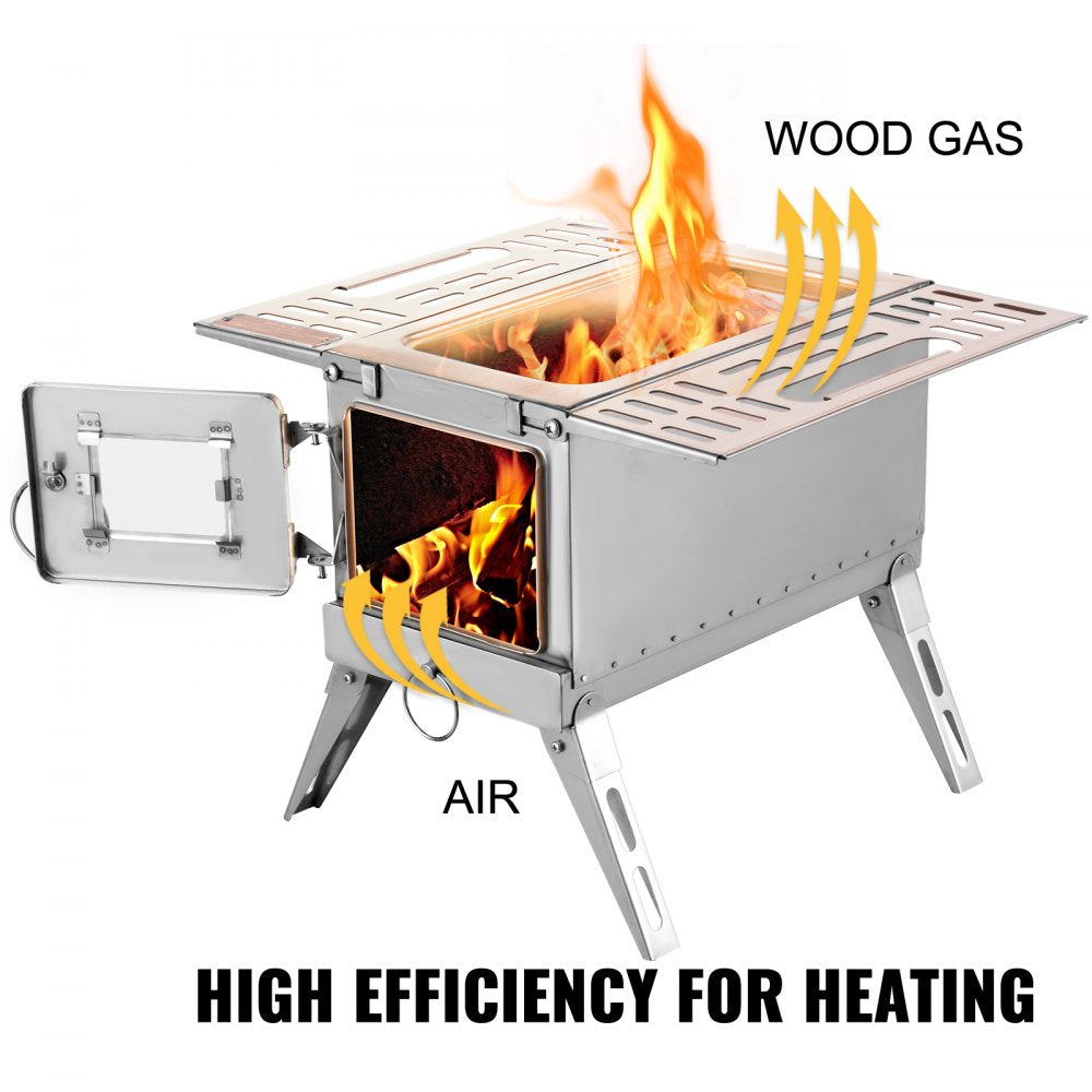 Compact Stainless Steel Wood Stove for Camping and Outdoor Heating with Folding Pipe and 90.6-inch Total Height