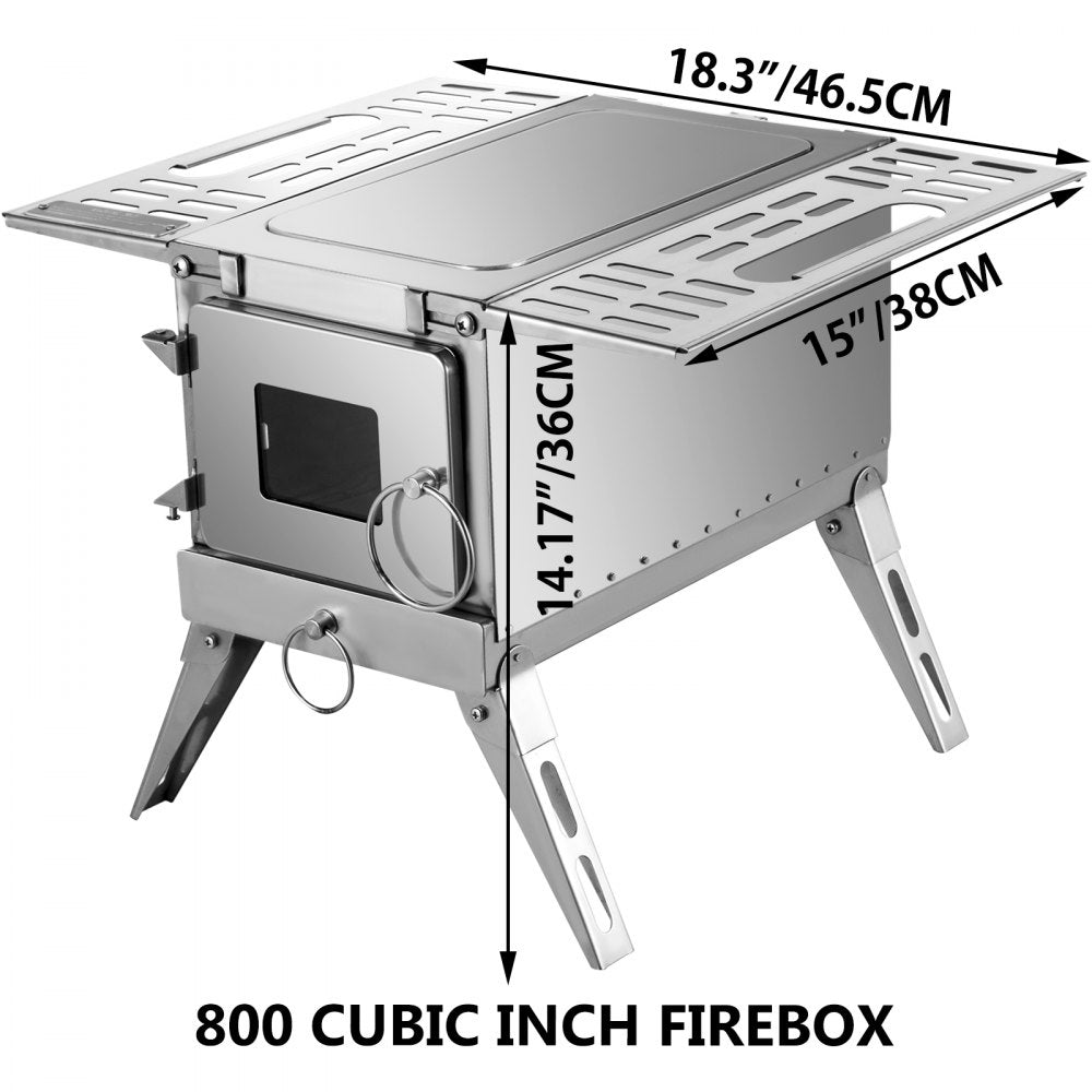 Compact Stainless Steel Wood Stove for Camping and Outdoor Heating with Folding Pipe and 90.6-inch Total Height