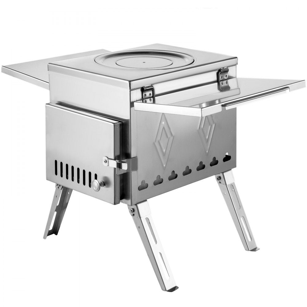 Portable Stainless Steel Tent and Camping Wood Stove with Folding Pipe - 18.1x15x27.2 inches, 113 inches Total Height for Heating, Hunting, and Outdoor Cooking
