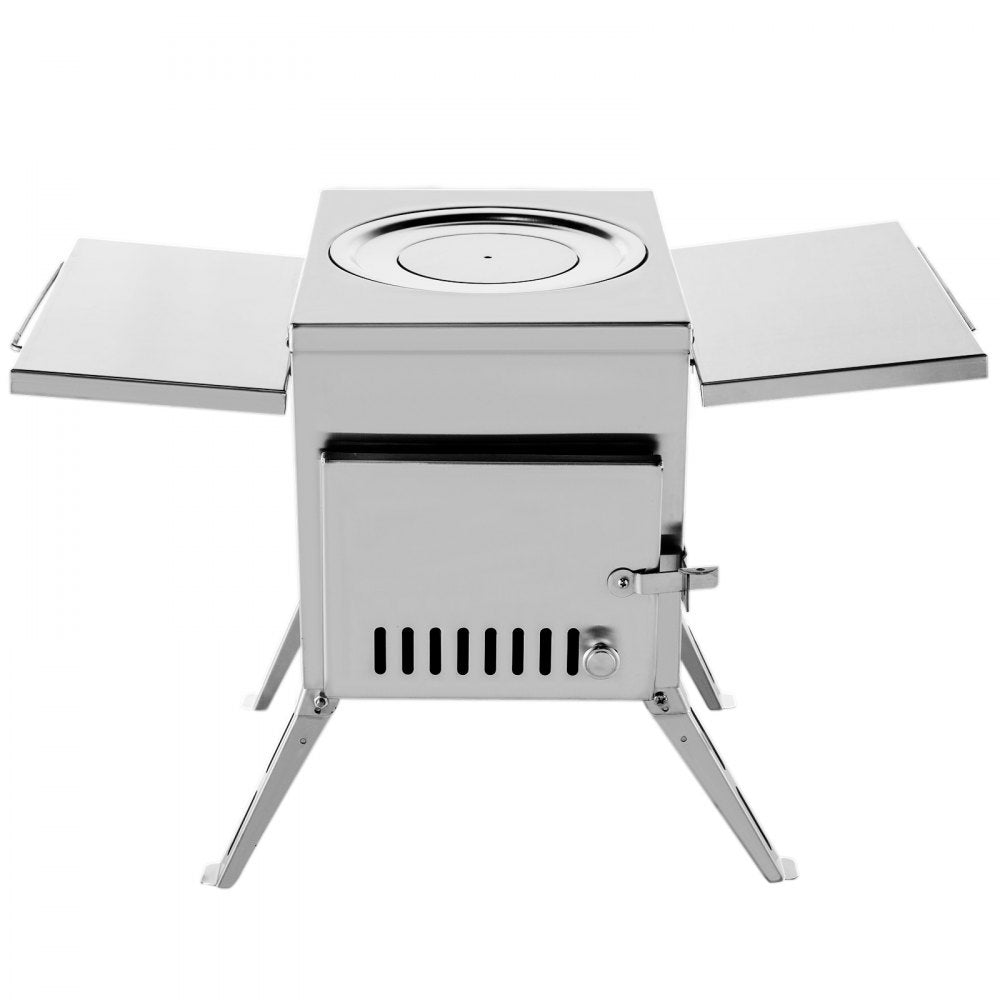 Portable Stainless Steel Tent and Camping Wood Stove with Folding Pipe - 18.1x15x27.2 inches, 113 inches Total Height for Heating, Hunting, and Outdoor Cooking