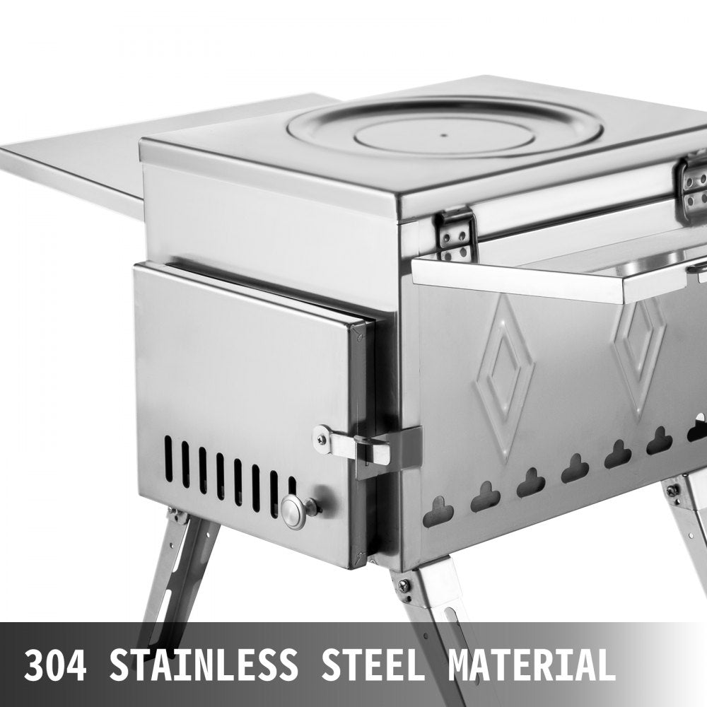 Portable Stainless Steel Tent and Camping Wood Stove with Folding Pipe - 18.1x15x27.2 inches, 113 inches Total Height for Heating, Hunting, and Outdoor Cooking