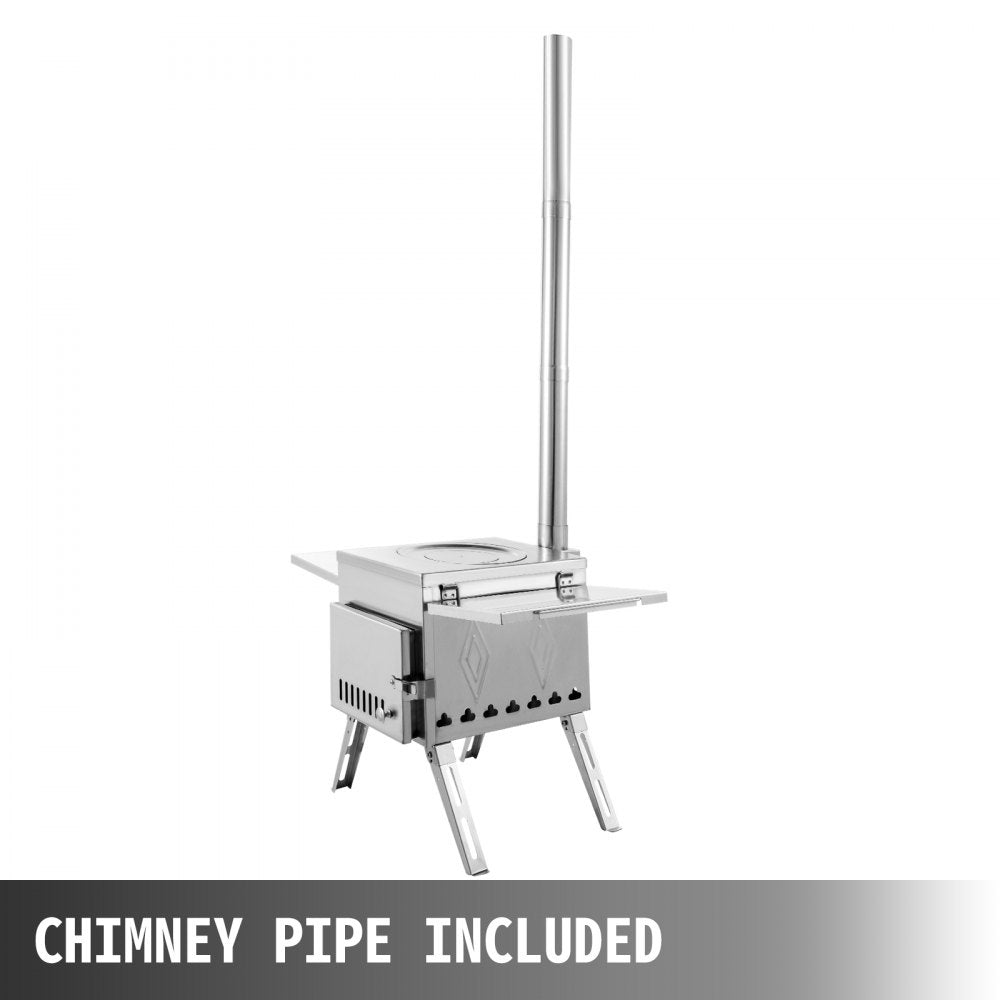 Portable Stainless Steel Tent and Camping Wood Stove with Folding Pipe - 18.1x15x27.2 inches, 113 inches Total Height for Heating, Hunting, and Outdoor Cooking