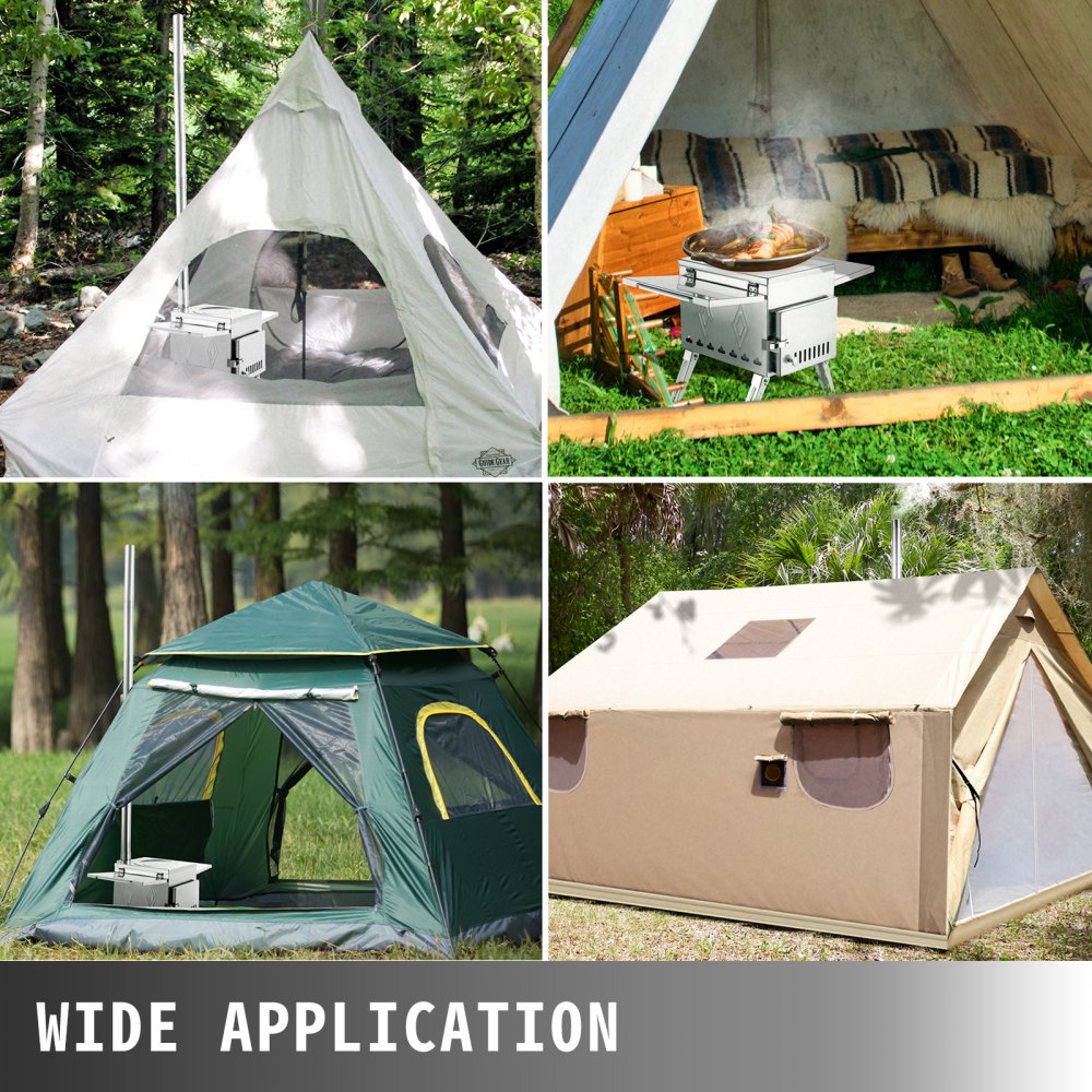 Portable Stainless Steel Tent and Camping Wood Stove with Folding Pipe - 18.1x15x27.2 inches, 113 inches Total Height for Heating, Hunting, and Outdoor Cooking