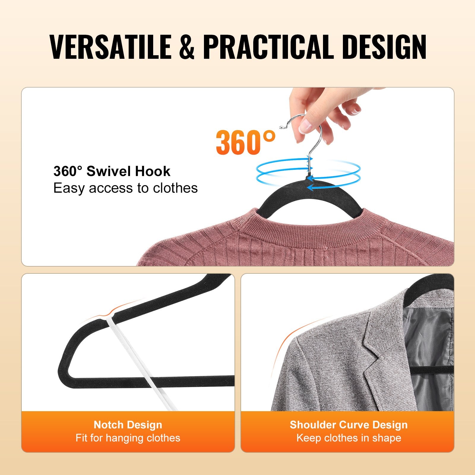 50 Pack Black Velvet Hangers - Non-Slip, 11lbs Load, Ultra-Thin 0.2in, 360° Swivel Hook, Space-Saving for Coats, Sweaters, Silk & Straps