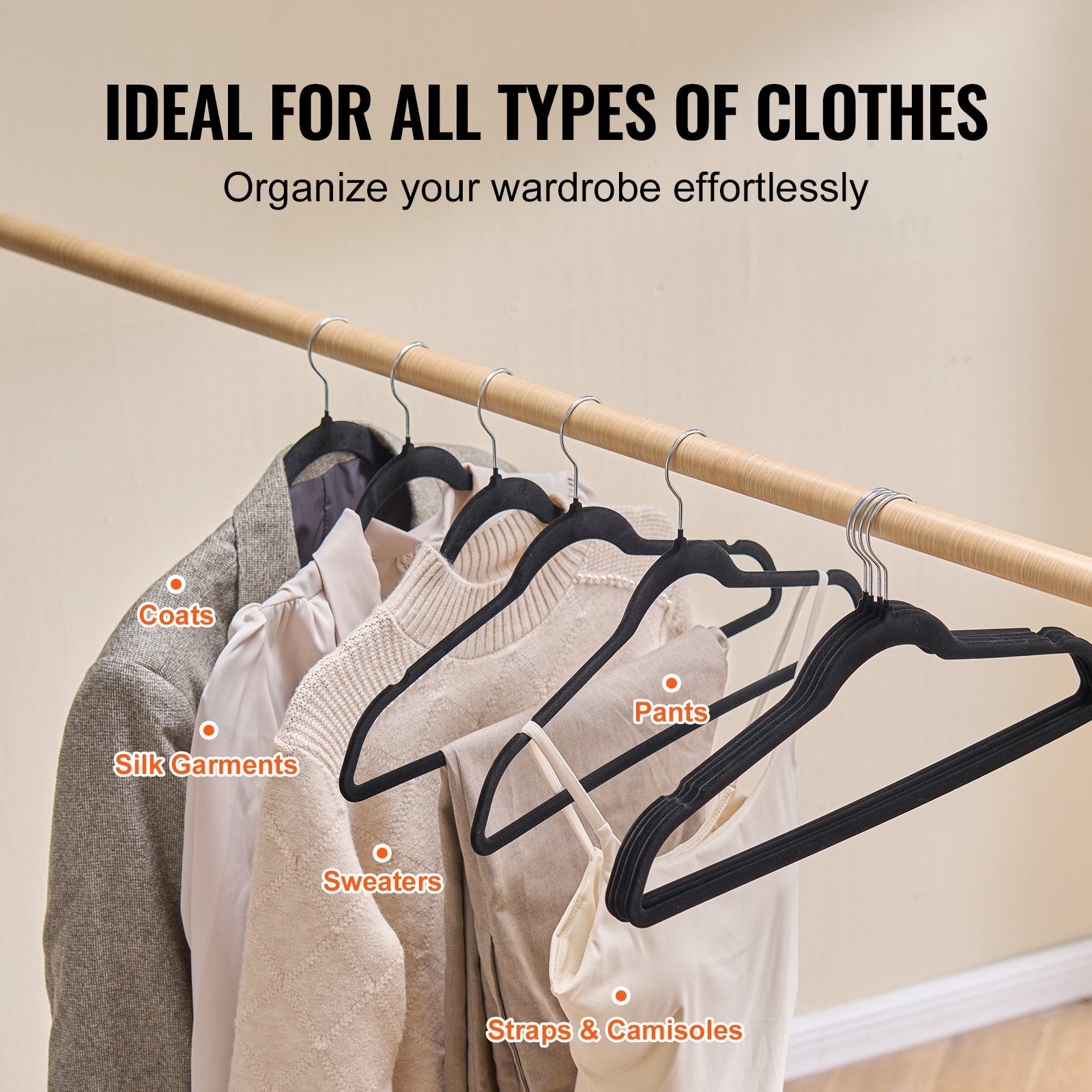 50 Pack Black Velvet Hangers - Non-Slip, 11lbs Load, Ultra-Thin 0.2in, 360° Swivel Hook, Space-Saving for Coats, Sweaters, Silk & Straps