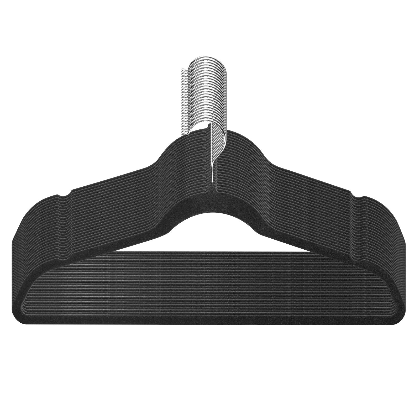 50 Pack Black Velvet Hangers - Non-Slip, 11lbs Load, Ultra-Thin 0.2in, 360° Swivel Hook, Space-Saving for Coats, Sweaters, Silk & Straps