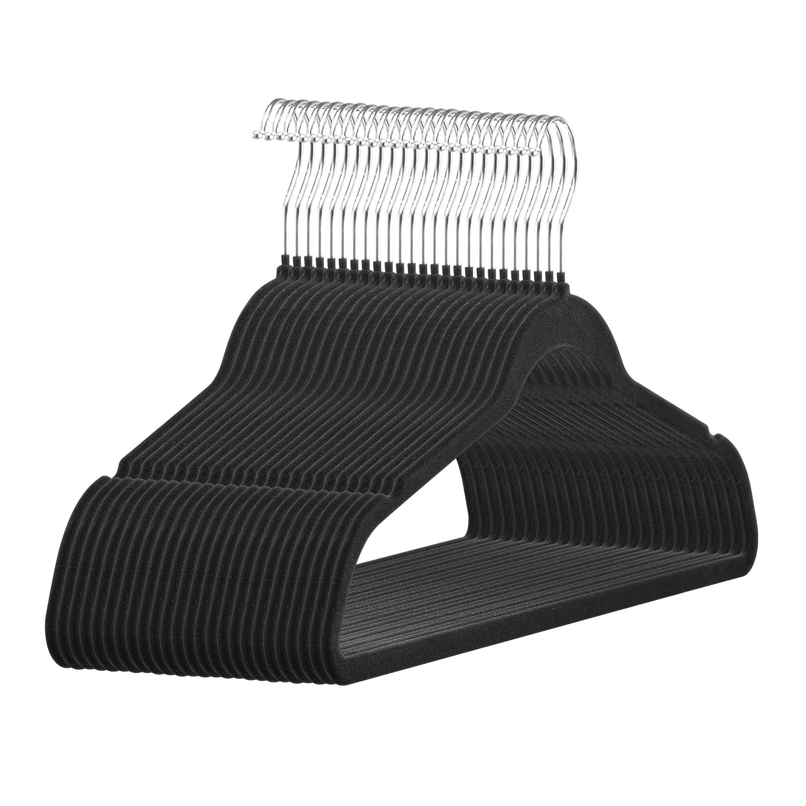 50 Pack Black Velvet Hangers - Non-Slip, 11lbs Load, Ultra-Thin 0.2in, 360° Swivel Hook, Space-Saving for Coats, Sweaters, Silk & Straps