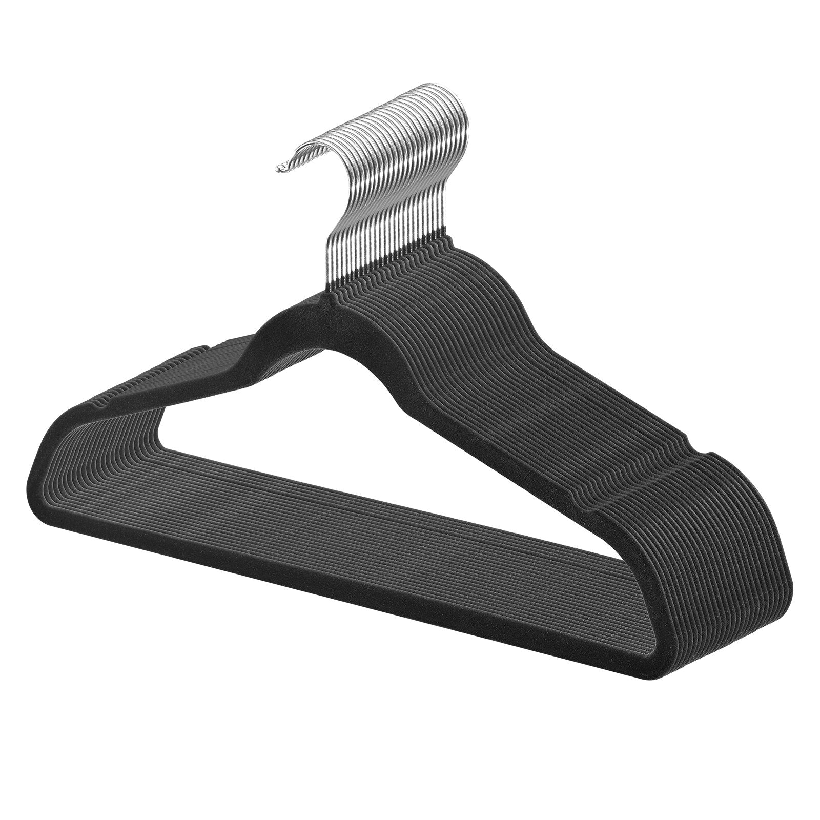 50 Pack Black Velvet Hangers - Non-Slip, 11lbs Load, Ultra-Thin 0.2in, 360° Swivel Hook, Space-Saving for Coats, Sweaters, Silk & Straps