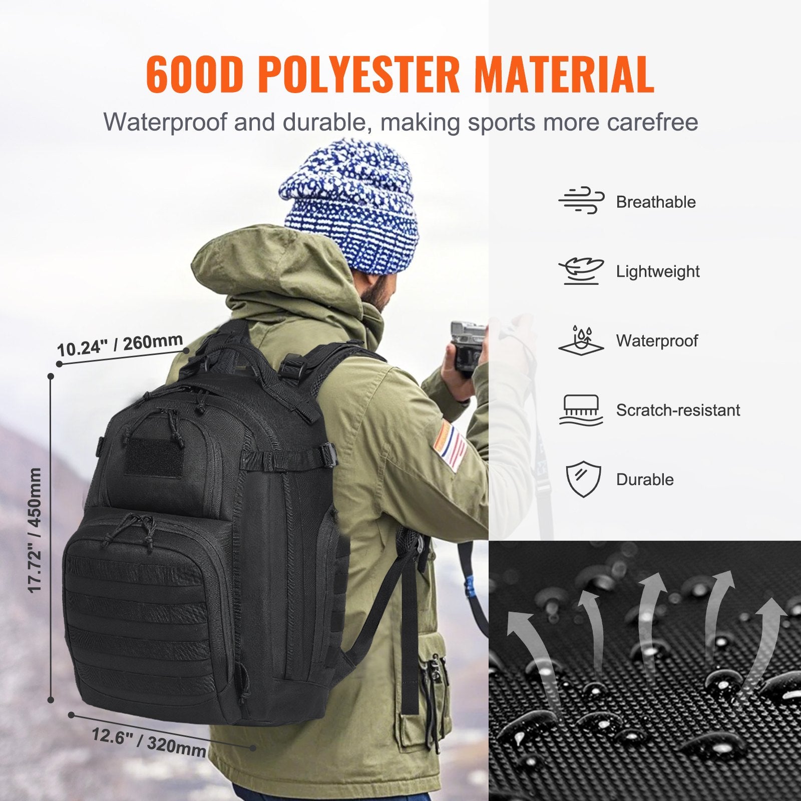Tactical Backpack 25L, Military Molle Assault Pack with Sponge Padding, Versatile Gear Bag for Outdoor Adventure, Hiking, Hunting – Black, Lightweight, Durable, Breathable Design, Ideal for Men & Women