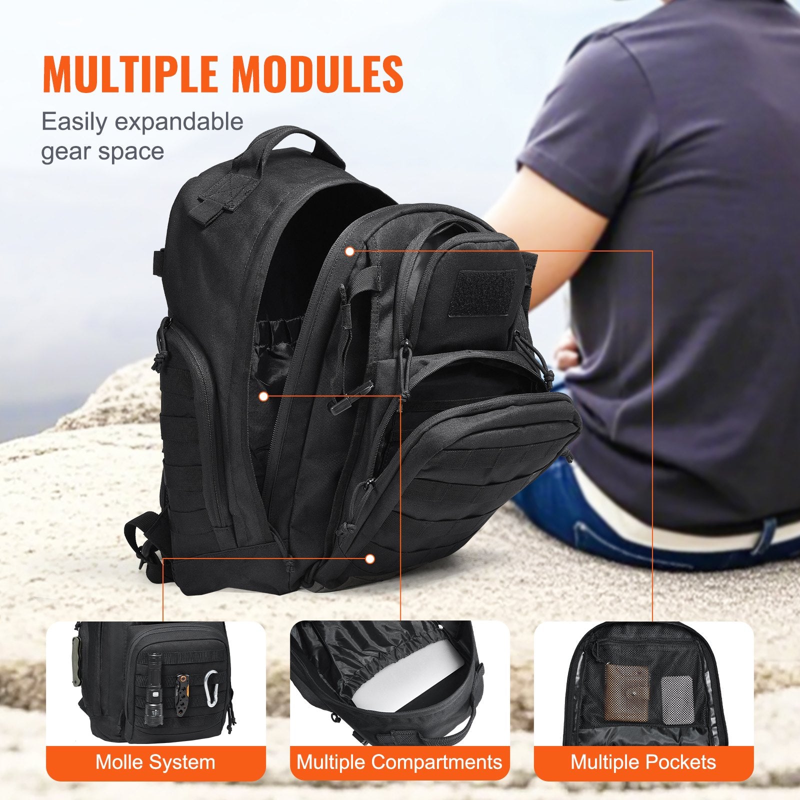 Tactical Backpack 25L, Military Molle Assault Pack with Sponge Padding, Versatile Gear Bag for Outdoor Adventure, Hiking, Hunting – Black, Lightweight, Durable, Breathable Design, Ideal for Men & Women