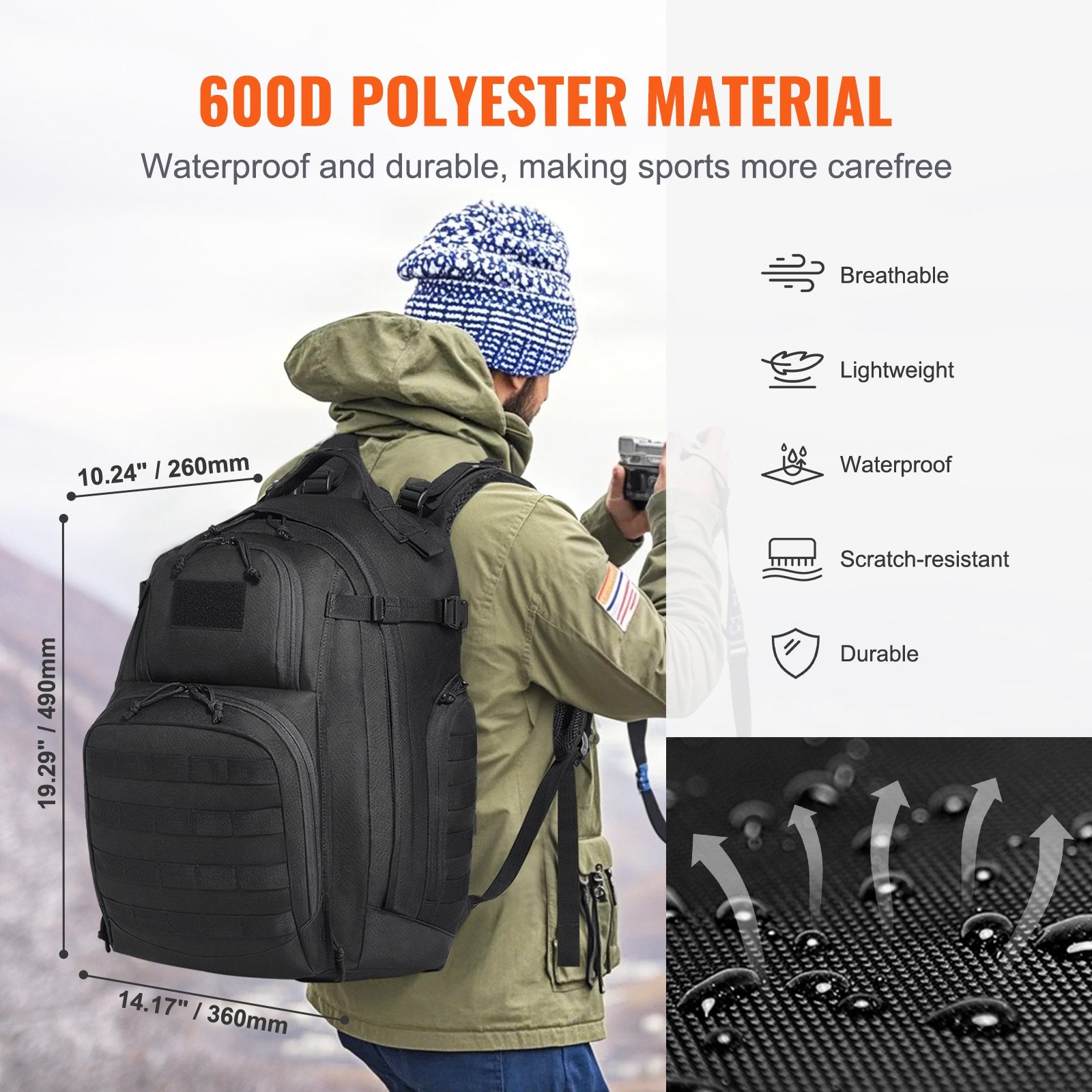 Title: 40L Military Tactical Backpack with Molle System, Padded Army Assault Pack for Men & Women, Ideal for Hiking, Hunting, Outdoor Range Gear, Black