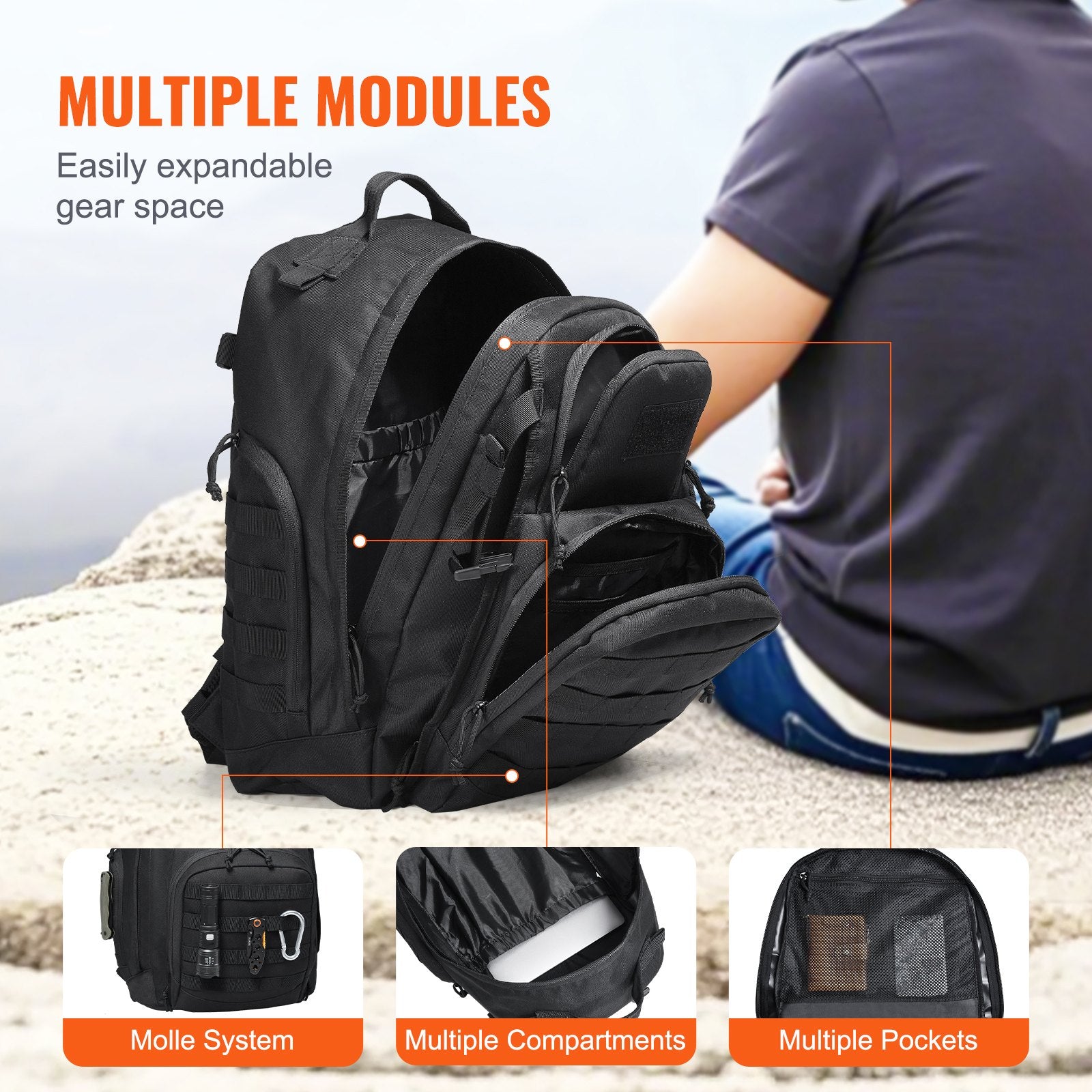 Title: 40L Military Tactical Backpack with Molle System, Padded Army Assault Pack for Men & Women, Ideal for Hiking, Hunting, Outdoor Range Gear, Black