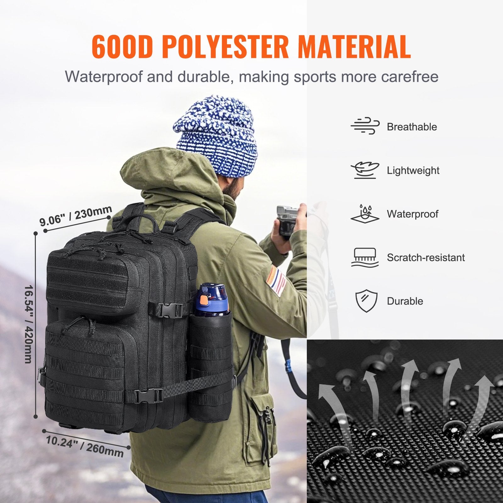 25L Black Tactical Backpack with MOLLE System, 3 Compartments for Hiking, Hunting, Outdoor Adventures, Versatile Military Assault Pack for Men and Women