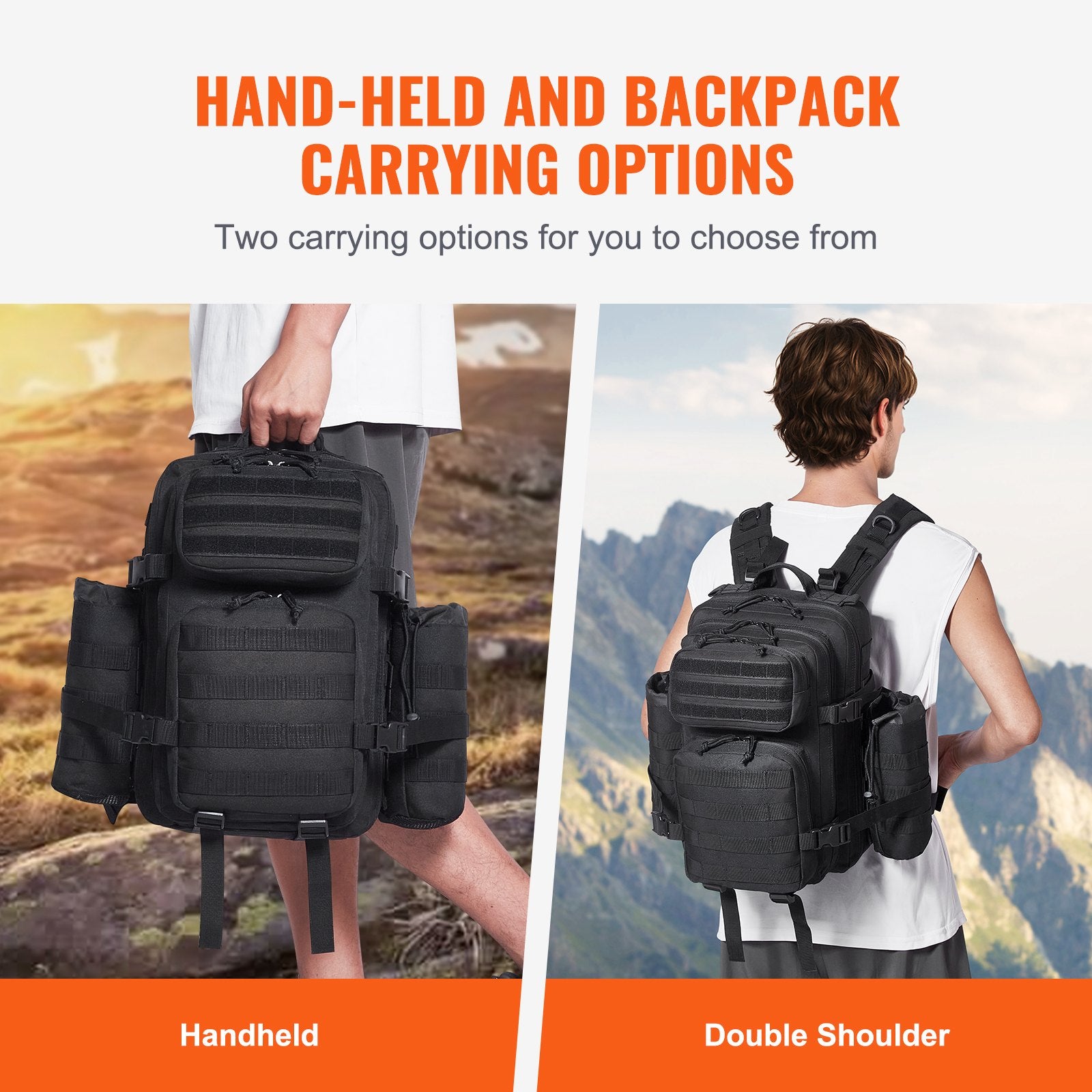 25L Black Tactical Backpack with MOLLE System, 3 Compartments for Hiking, Hunting, Outdoor Adventures, Versatile Military Assault Pack for Men and Women