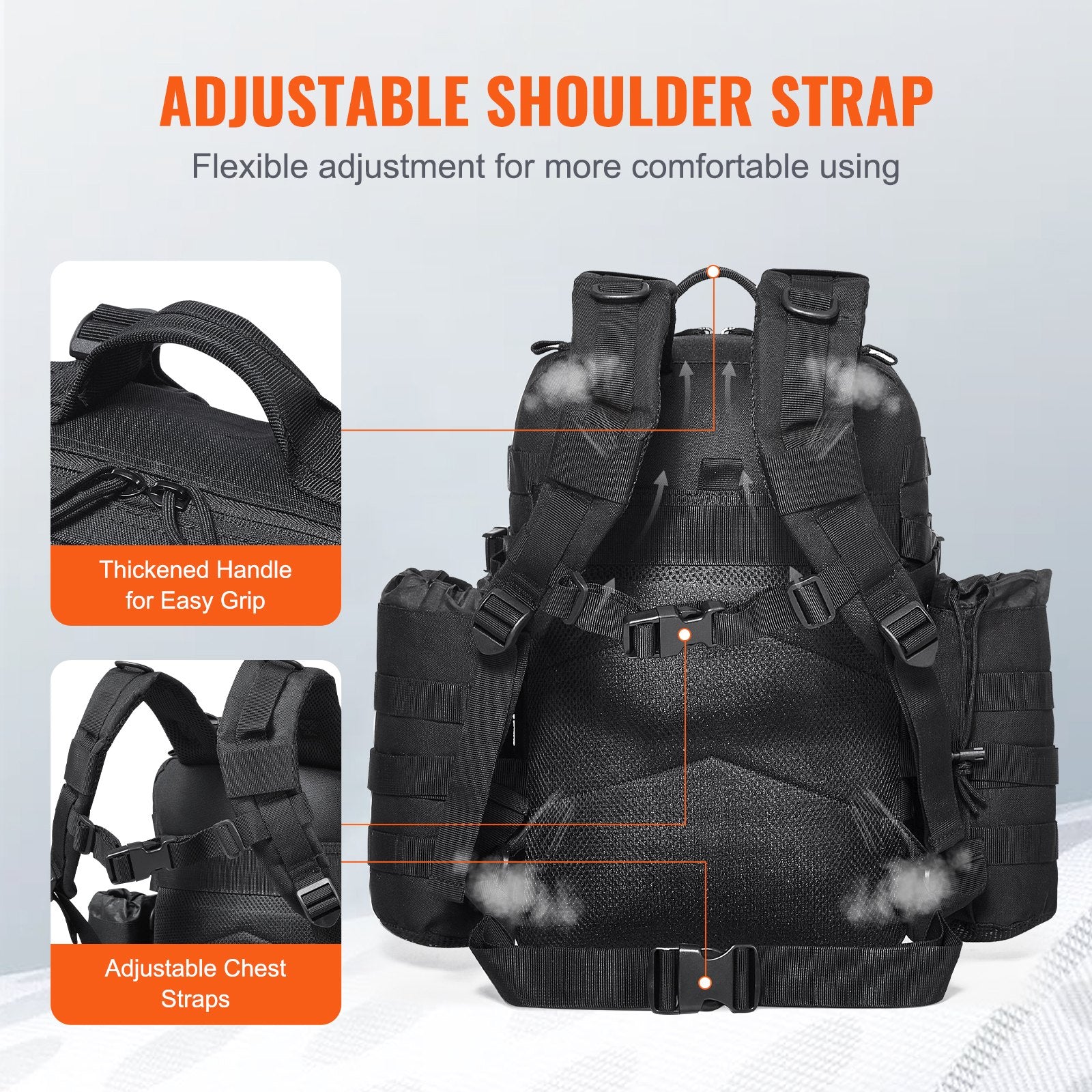 25L Black Tactical Backpack with MOLLE System, 3 Compartments for Hiking, Hunting, Outdoor Adventures, Versatile Military Assault Pack for Men and Women