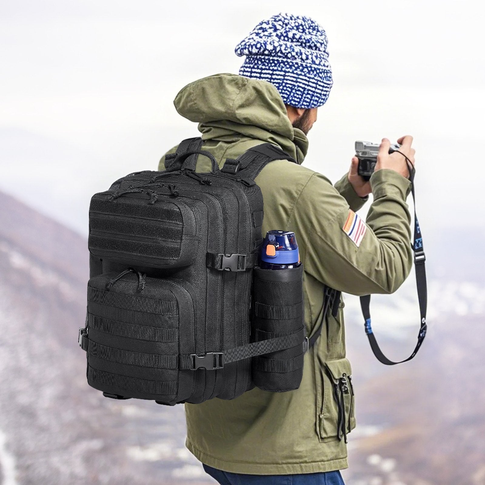 25L Black Tactical Backpack with MOLLE System, 3 Compartments for Hiking, Hunting, Outdoor Adventures, Versatile Military Assault Pack for Men and Women