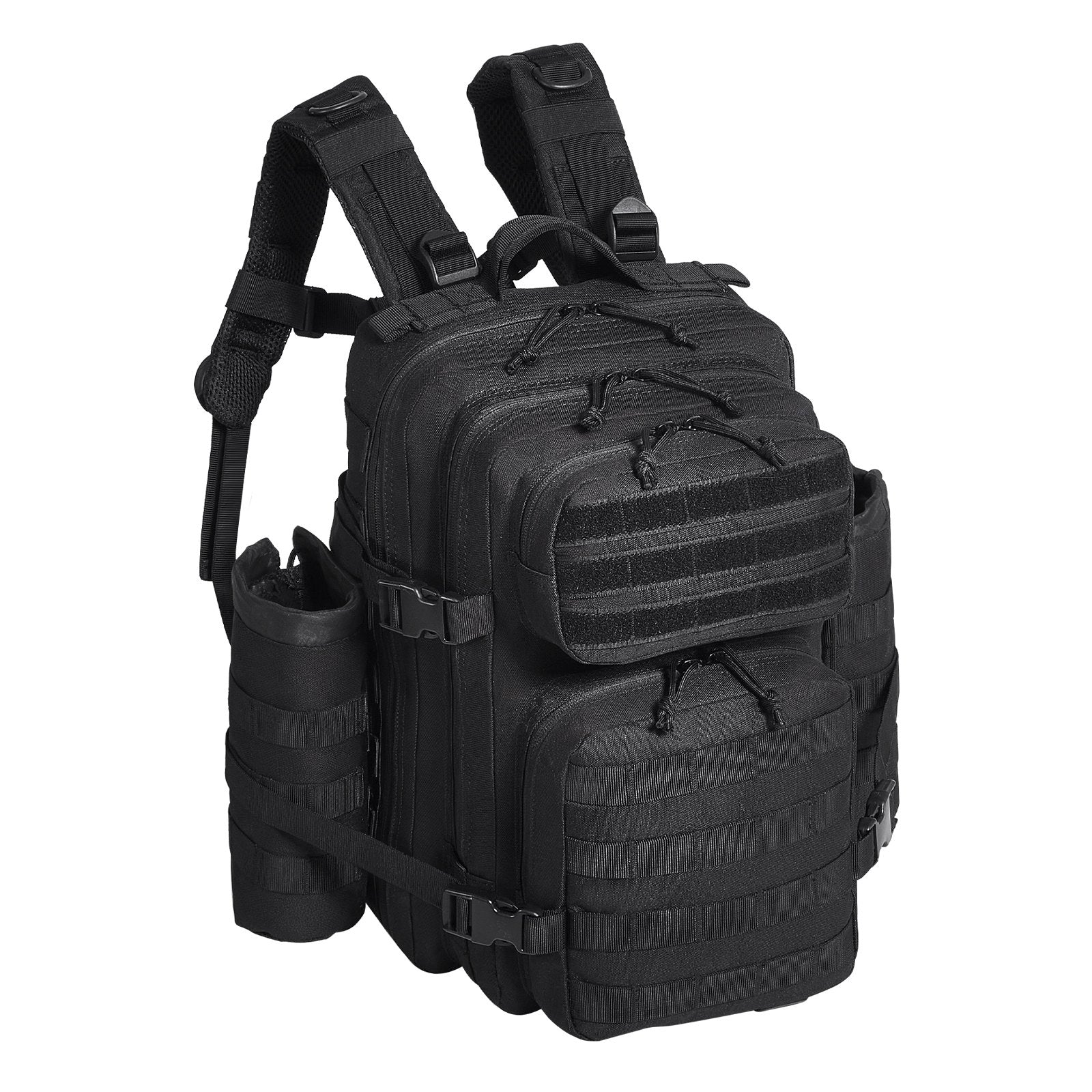 25L Black Tactical Backpack with MOLLE System, 3 Compartments for Hiking, Hunting, Outdoor Adventures, Versatile Military Assault Pack for Men and Women