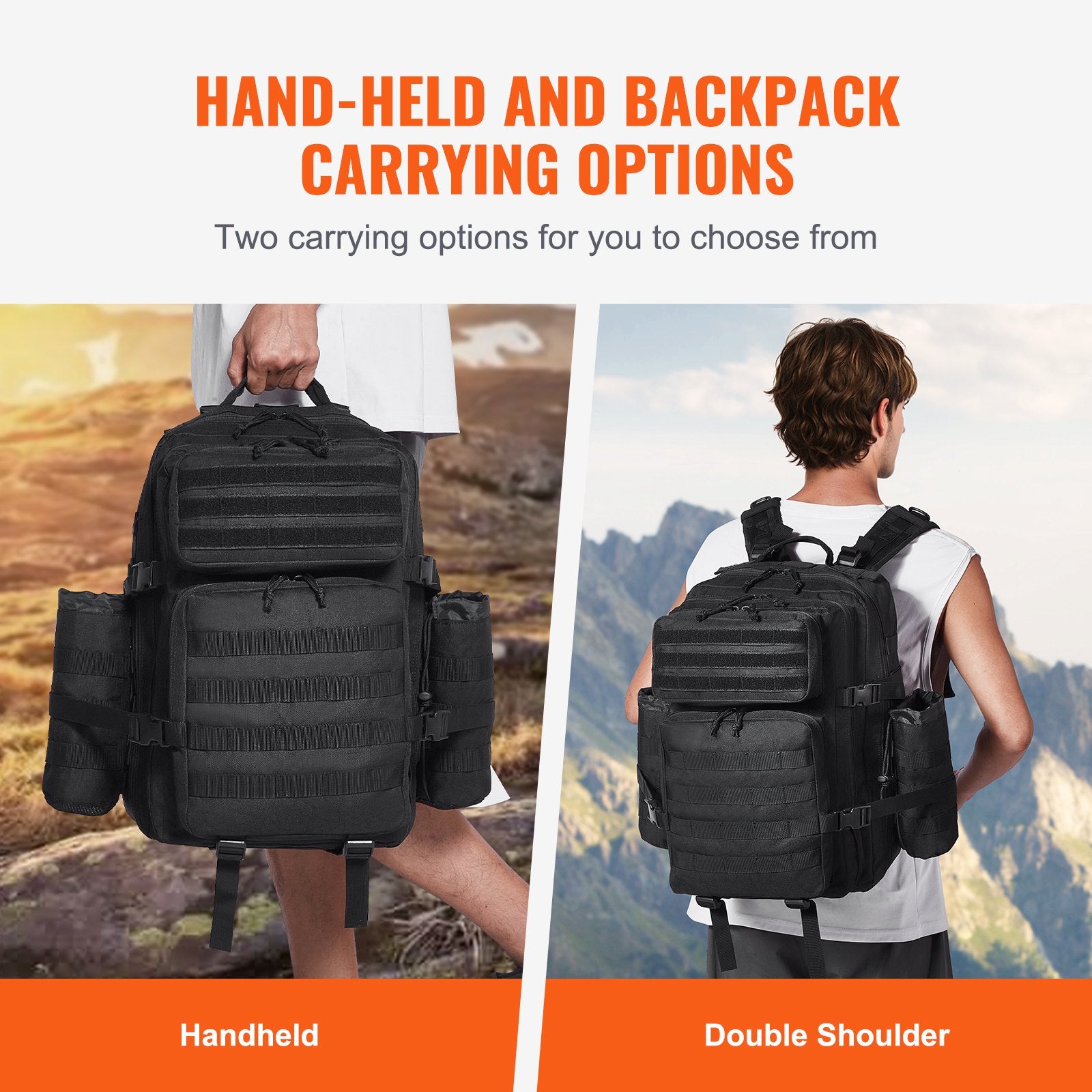 Tactical 45L Military Backpack with Molle System, Versatile 3-Compartment Assault Pack for Outdoor Adventure, Hiking, Hunting, Black
