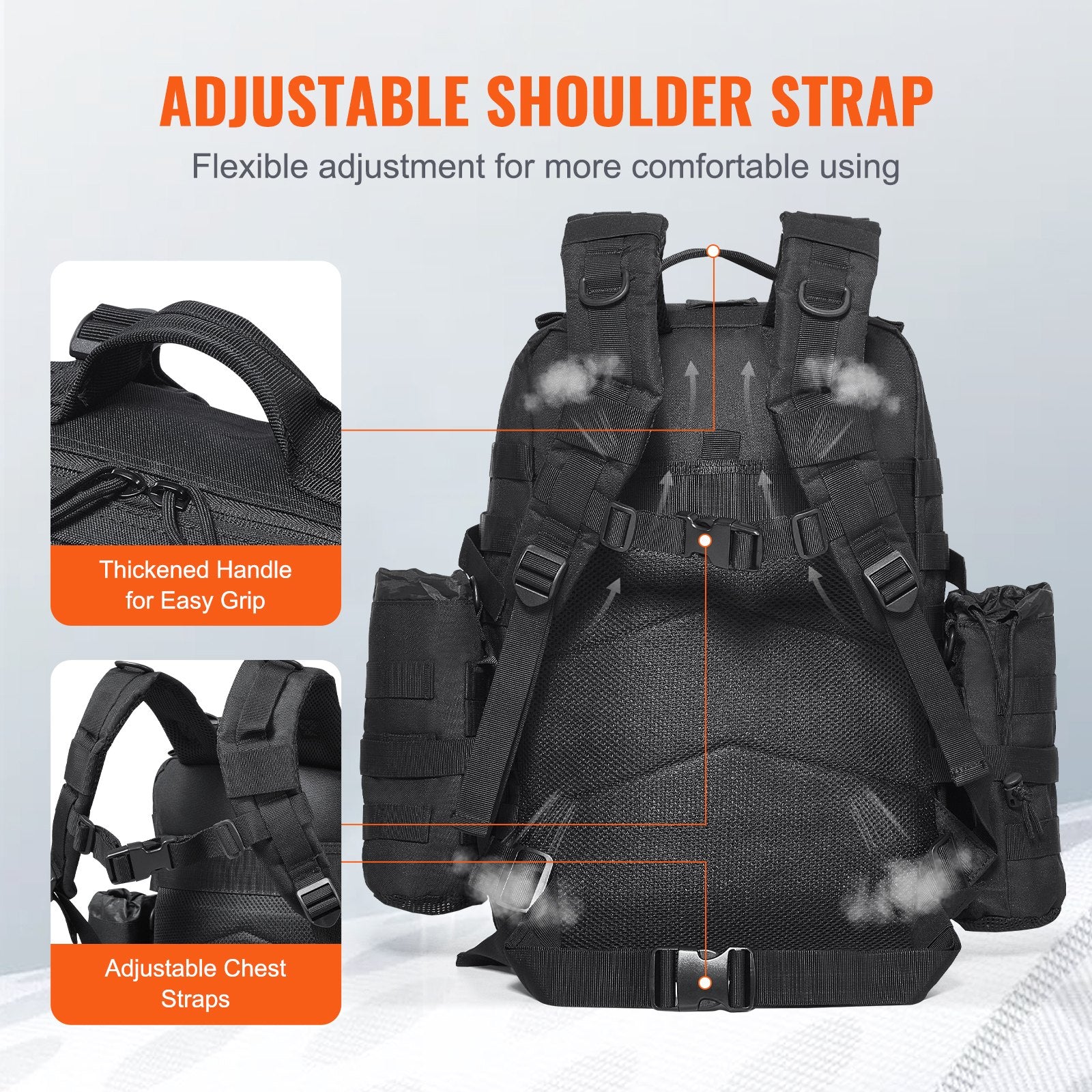 Tactical 45L Military Backpack with Molle System, Versatile 3-Compartment Assault Pack for Outdoor Adventure, Hiking, Hunting, Black