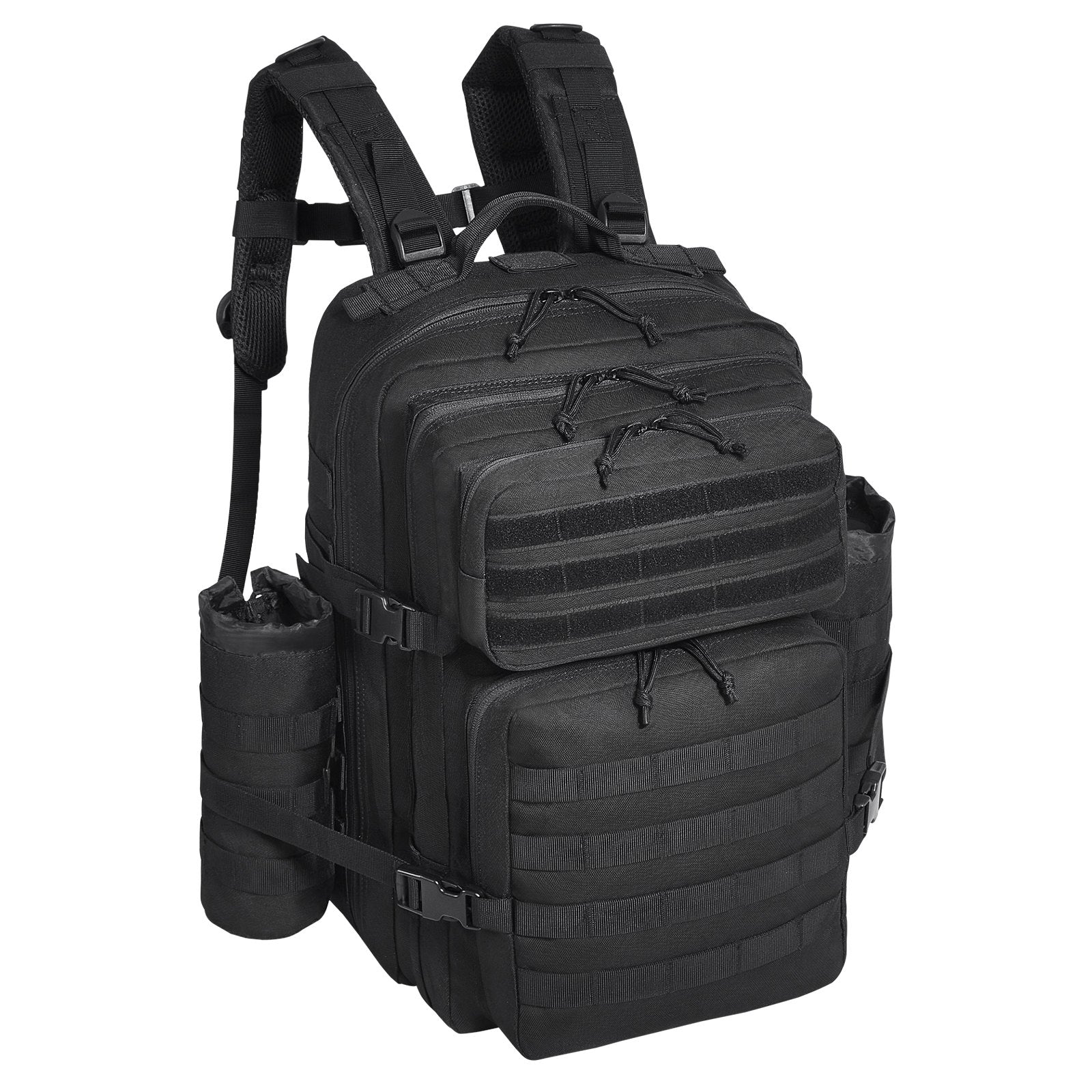 Tactical 45L Military Backpack with Molle System, Versatile 3-Compartment Assault Pack for Outdoor Adventure, Hiking, Hunting, Black