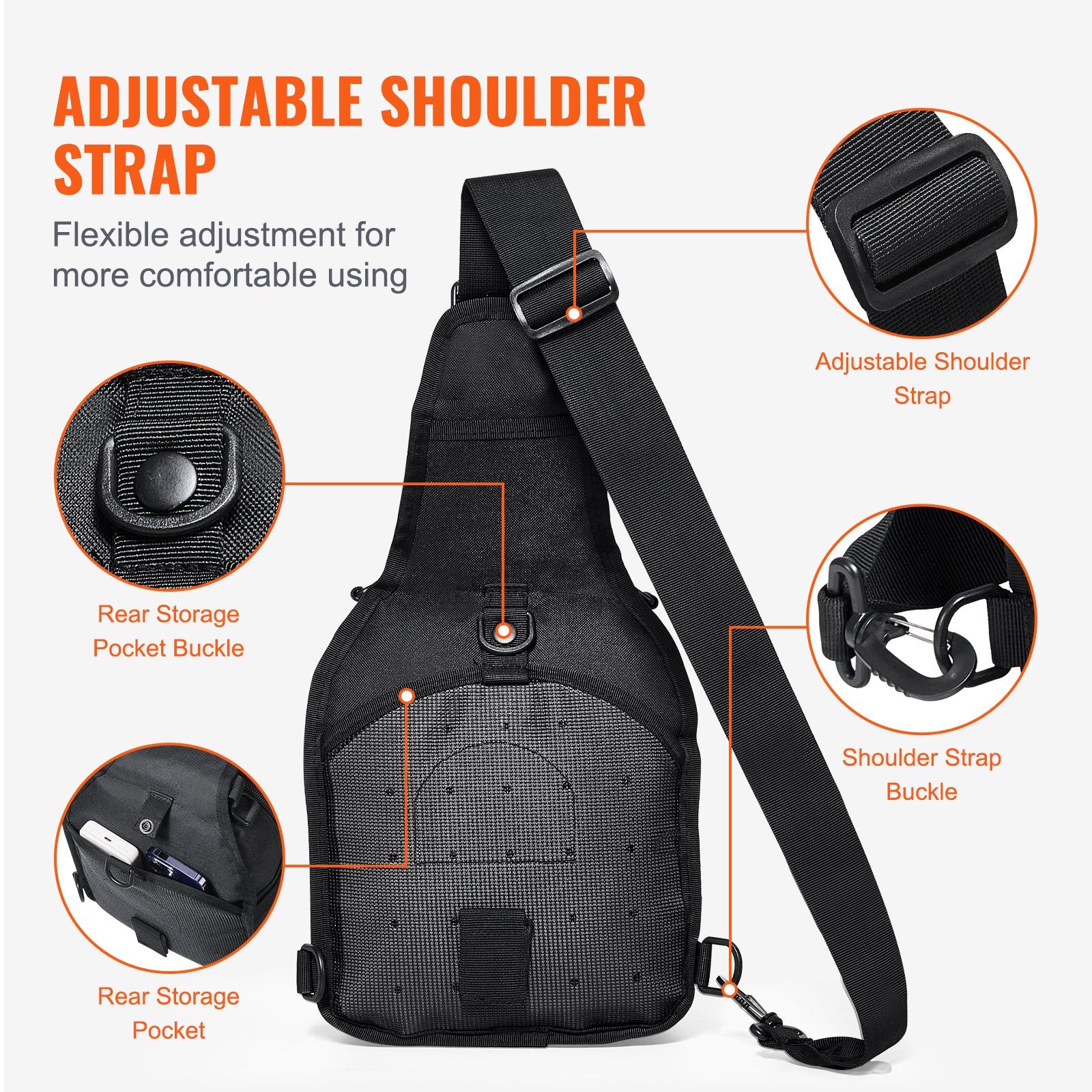 10L Military Tactical Sling Bag with MOLLE, Multi-Pocket Shoulder Backpack for Camping, Hiking, EDC - Lightweight, Durable, Black 600D Polyester
