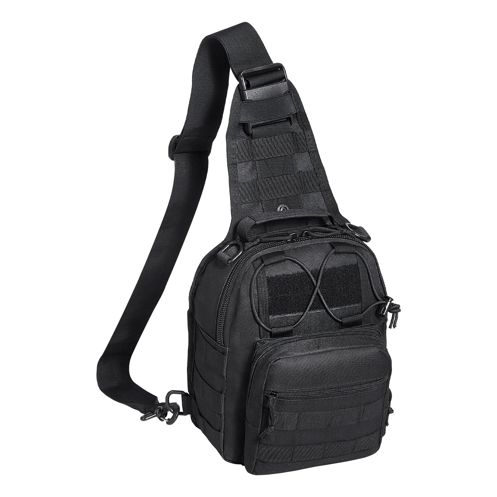 10L Military Tactical Sling Bag with MOLLE, Multi-Pocket Shoulder Backpack for Camping, Hiking, EDC - Lightweight, Durable, Black 600D Polyester